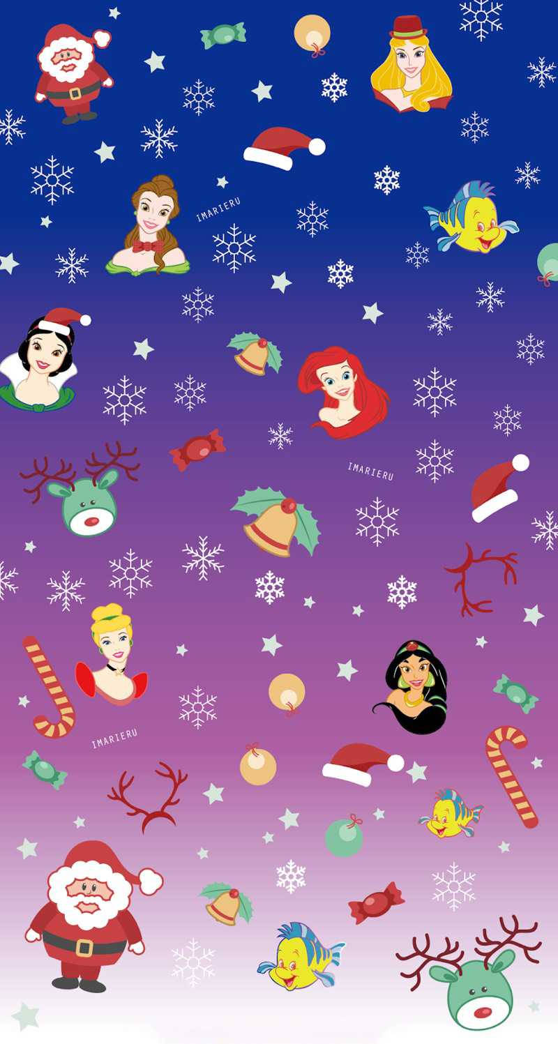 Disney characters, Christmas attire, gradient purple blue sky, HD Phone Wallpaper