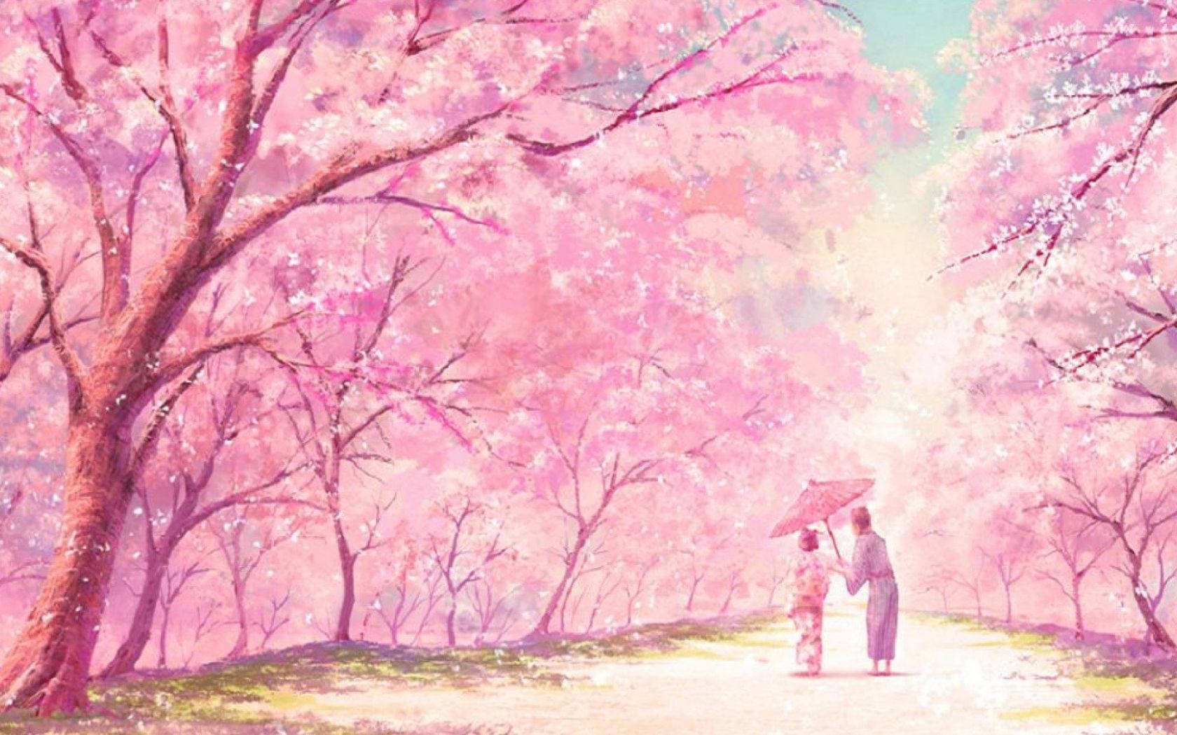 Cute Disney Aesthetic, pink cherry trees, spring park, HD Desktop Wallpaper