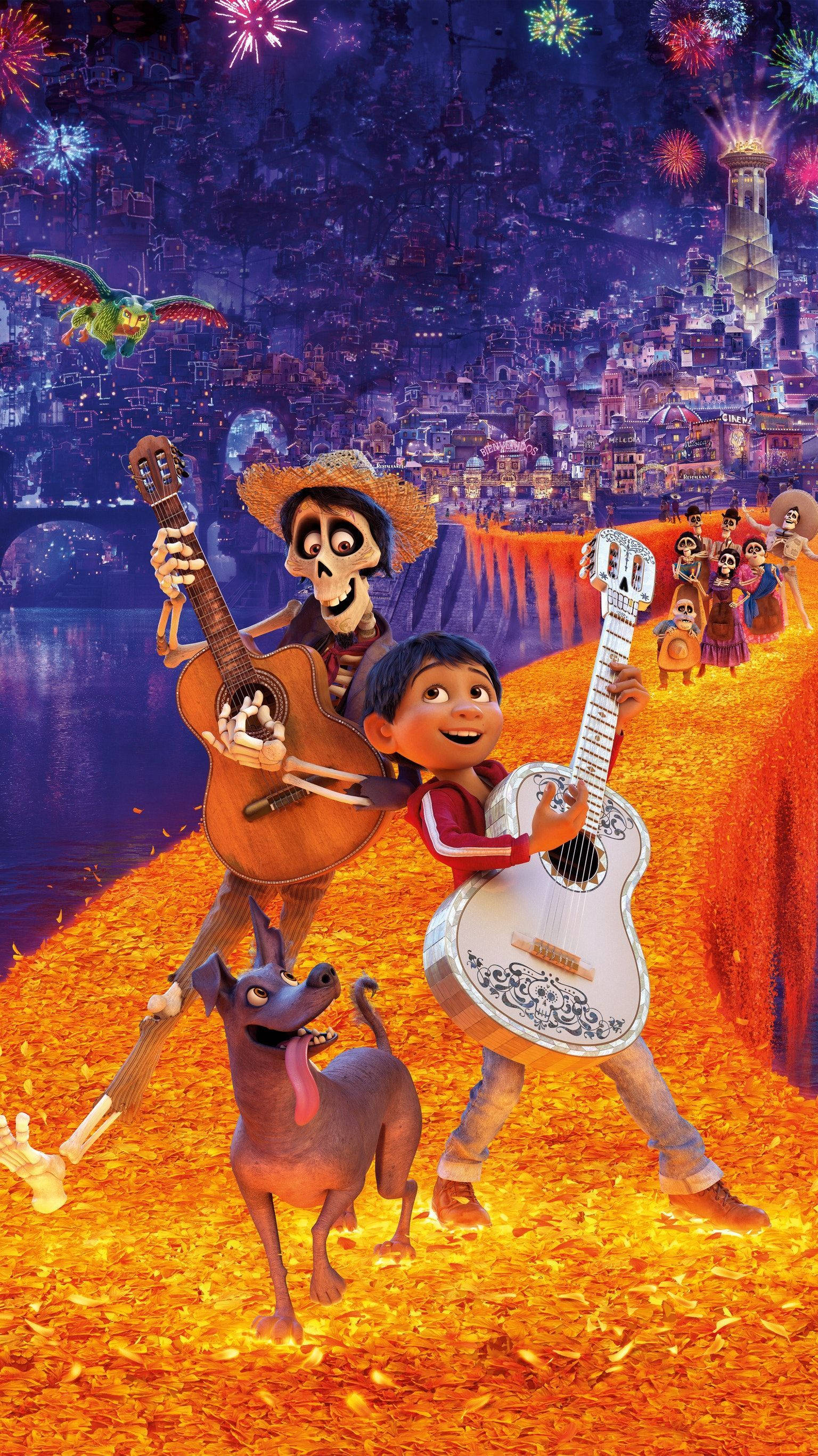 Disney, glowing orange path, vibrant cityscape, 2K Phone Wallpaper