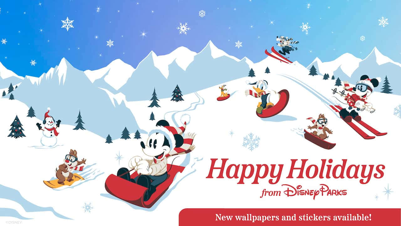 Cute Disney Christmas, Disney characters, sledding, HD Desktop Wallpaper