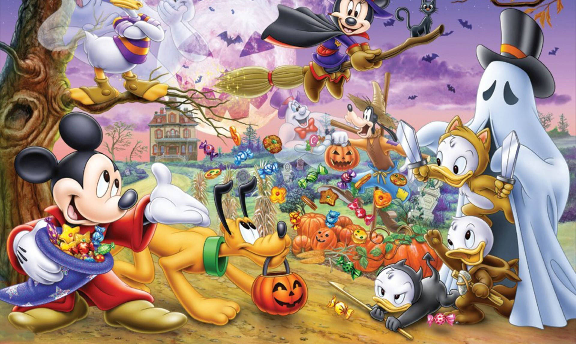 Disney, Cute Disney Halloween, pumpkins, Full HD Desktop Wallpaper