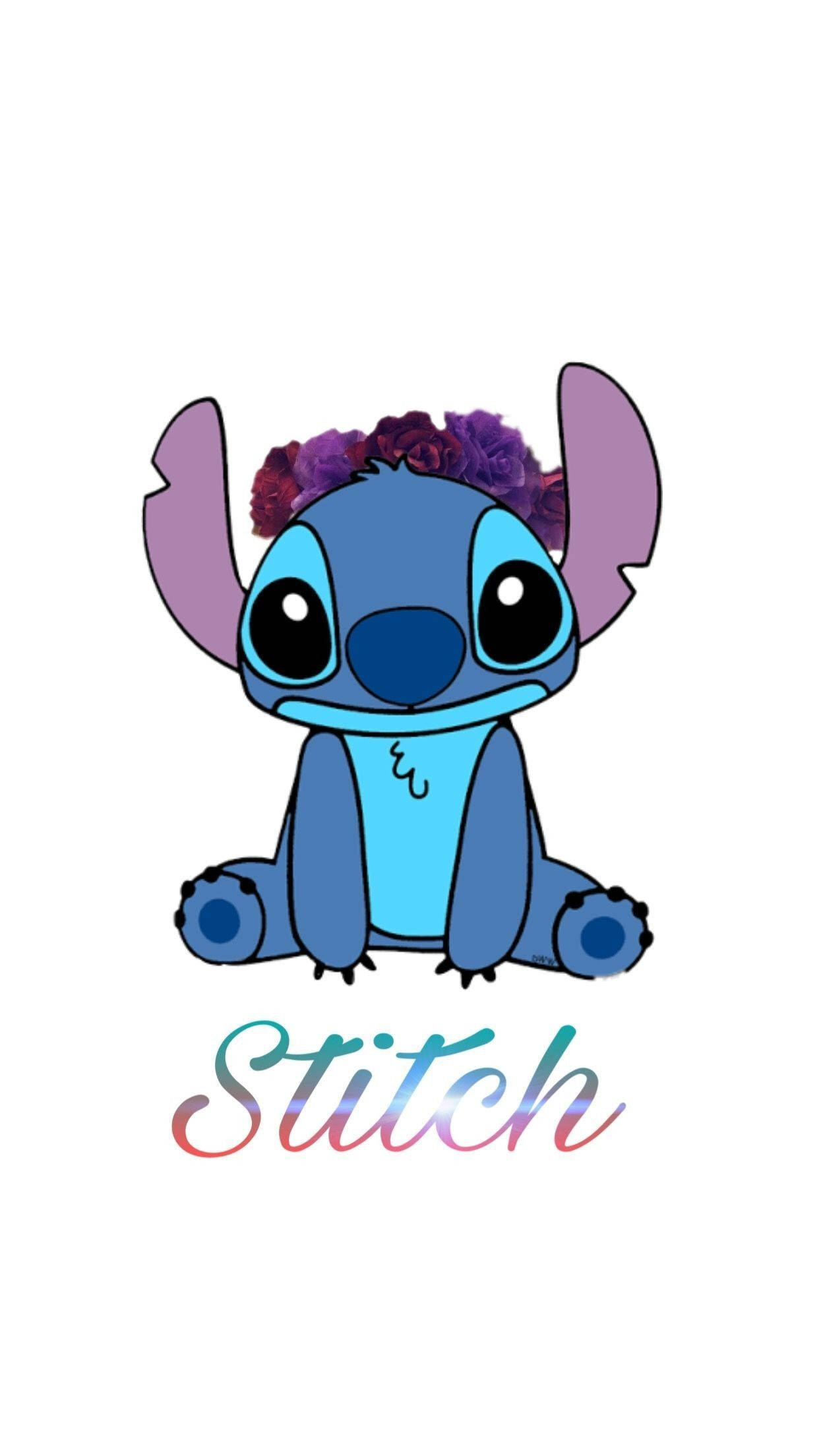 Cute Disney Stitch, blue Stitch, purple flower crown, Full HD Phone Wallpaper