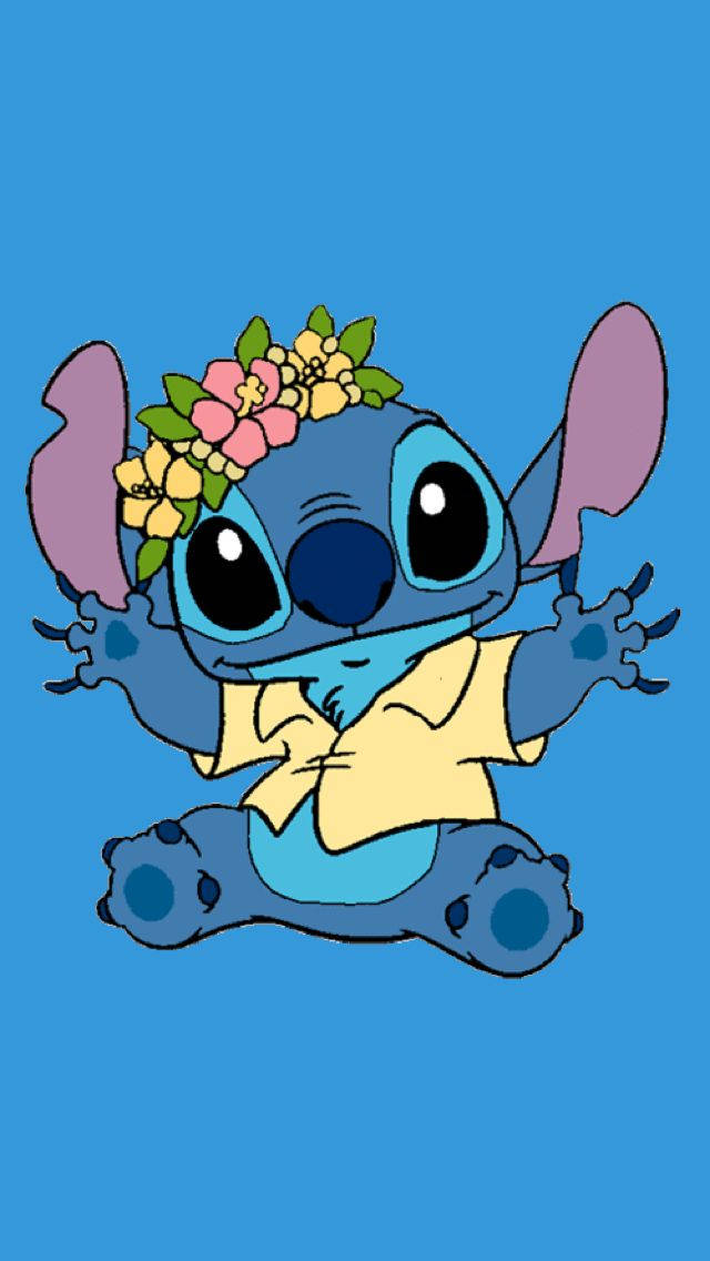 Cute Disney Stitch, flower crown, blue alien, SD Phone Wallpaper