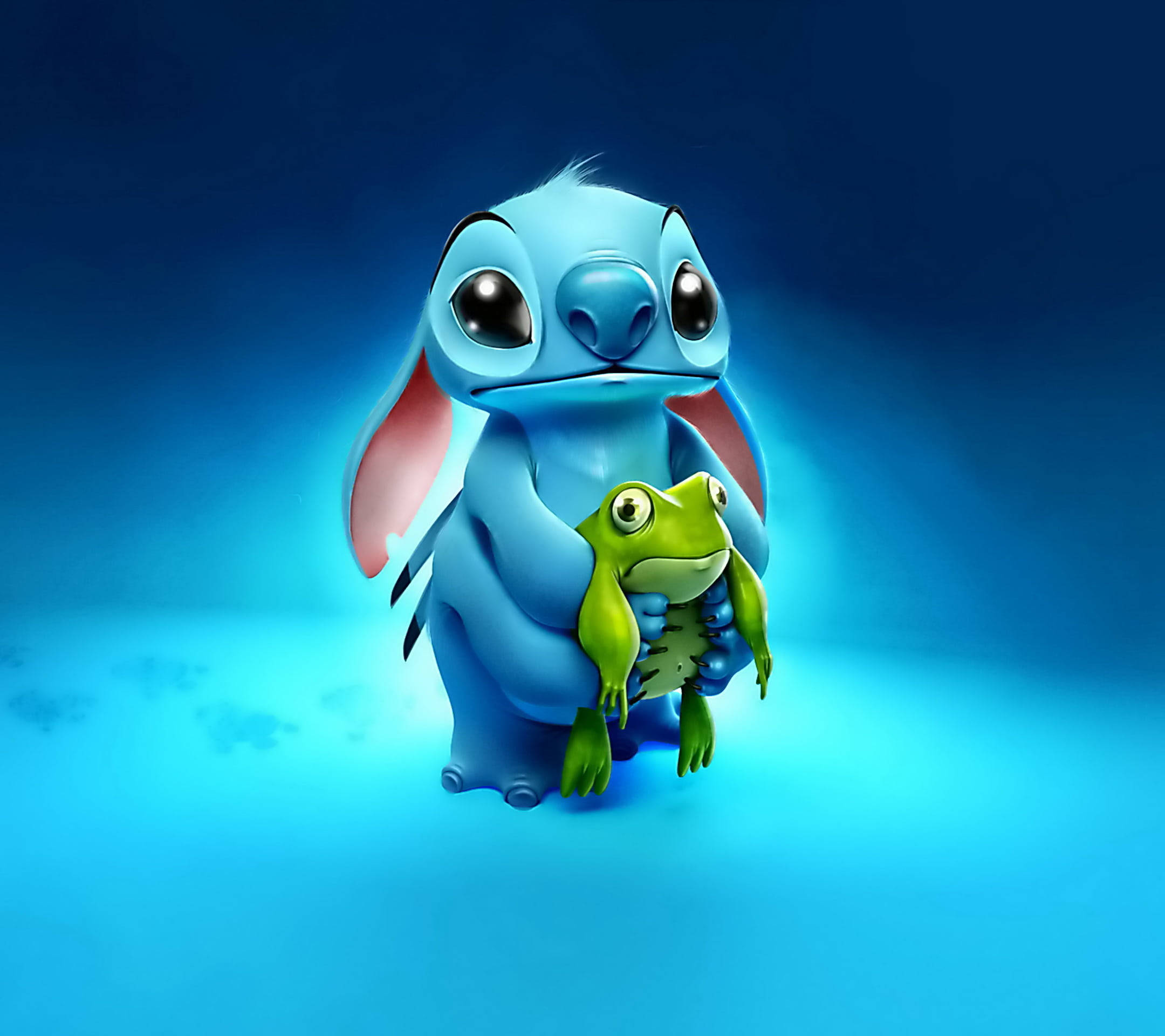 Cute Disney Stitch, frog, blue alien, Full HD Desktop Wallpaper