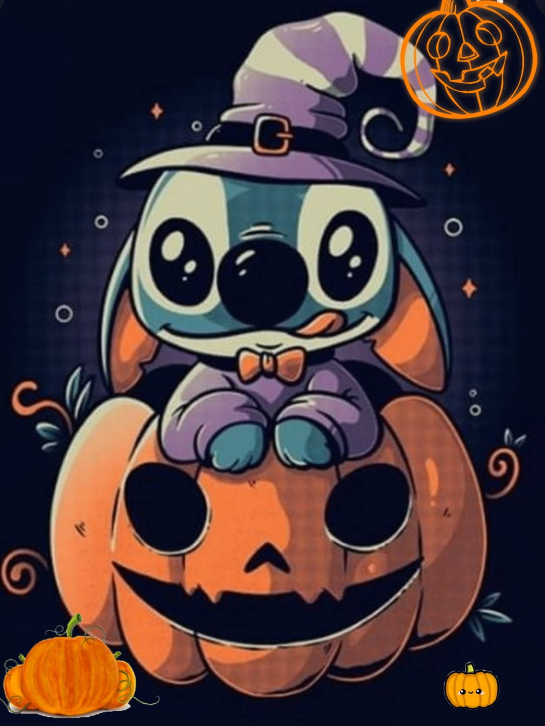 Cute Disney Stitch, witch hat, jack-o-lantern, HD Phone Wallpaper