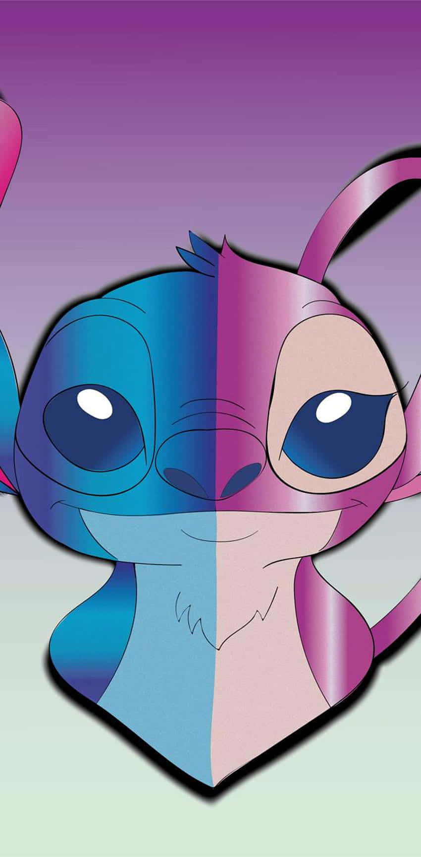 Cute Stitch, angel gradient art, blue and pink halves, HD Phone Wallpaper