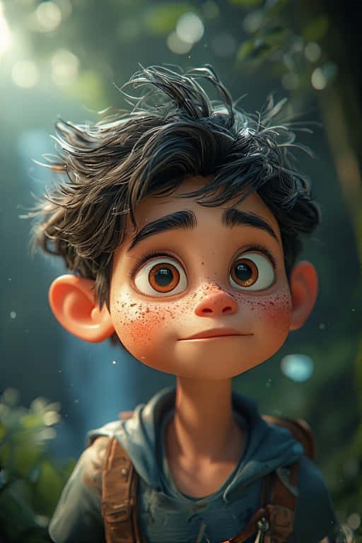3D cartoon Disney character, whimsical forest, sunlit forest, SD Phone Wallpaper