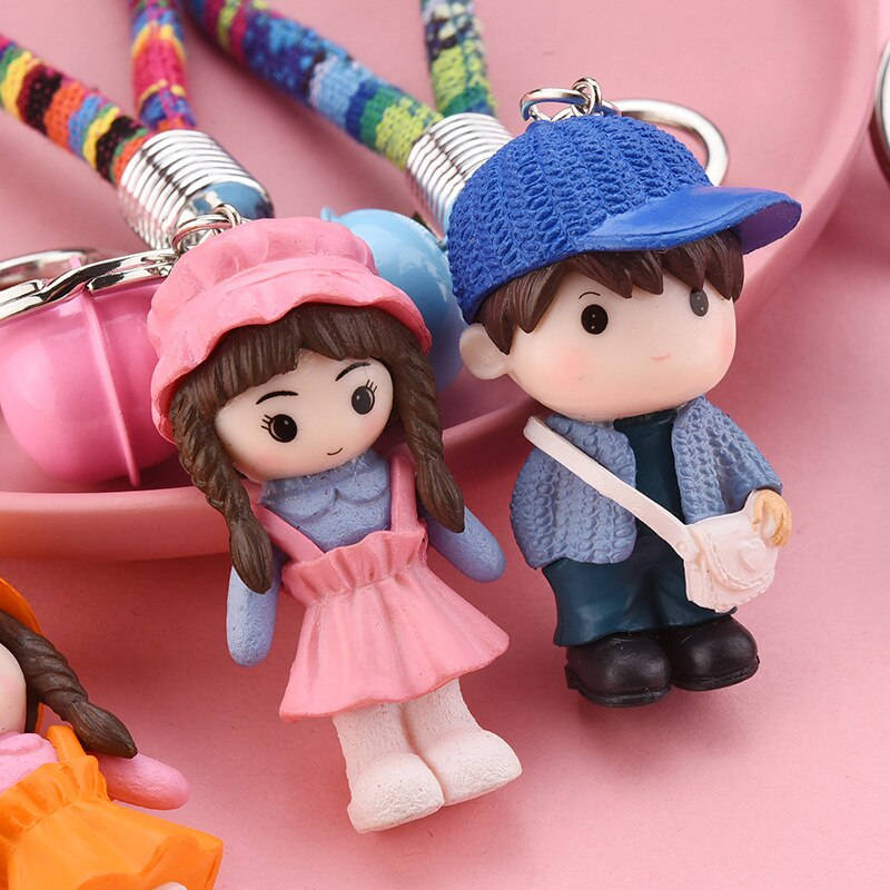 Enchanting Display of Love, adorable doll couple, cartoon-style resin keychains, SD Desktop Wallpaper