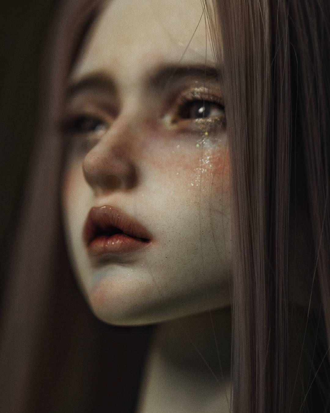 crying beautiful doll, sad eyes, tear-streaked cheeks, HD Phone Wallpaper