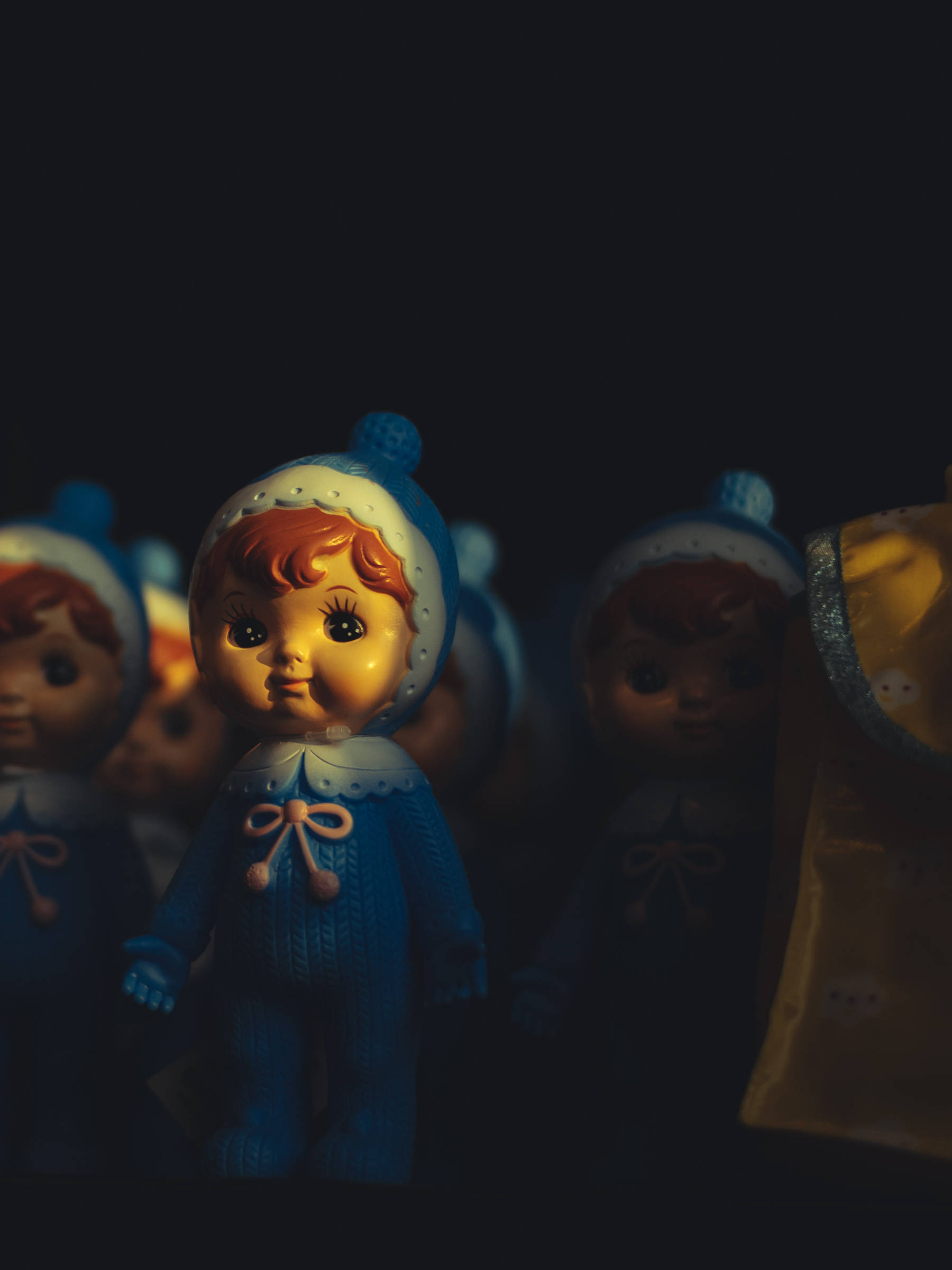 vintage plastic doll, blue knit outfit, hat, Full HD Phone Wallpaper