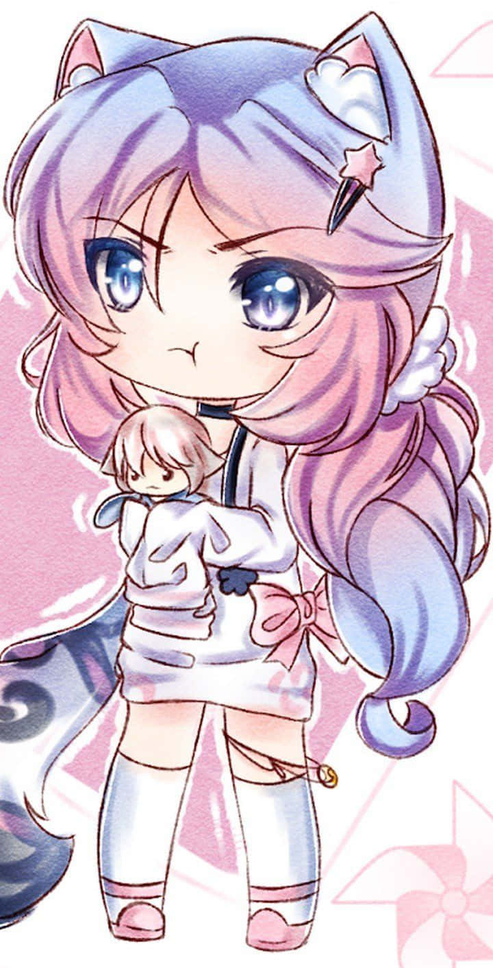 gacha girl, lavender hair, cat ears, HD Phone Wallpaper