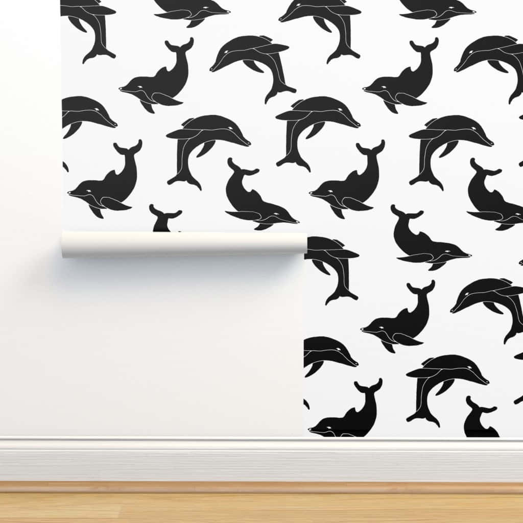 cute dolphin, black dolphin silhouettes, white wallpaper roll, SD Desktop Wallpaper