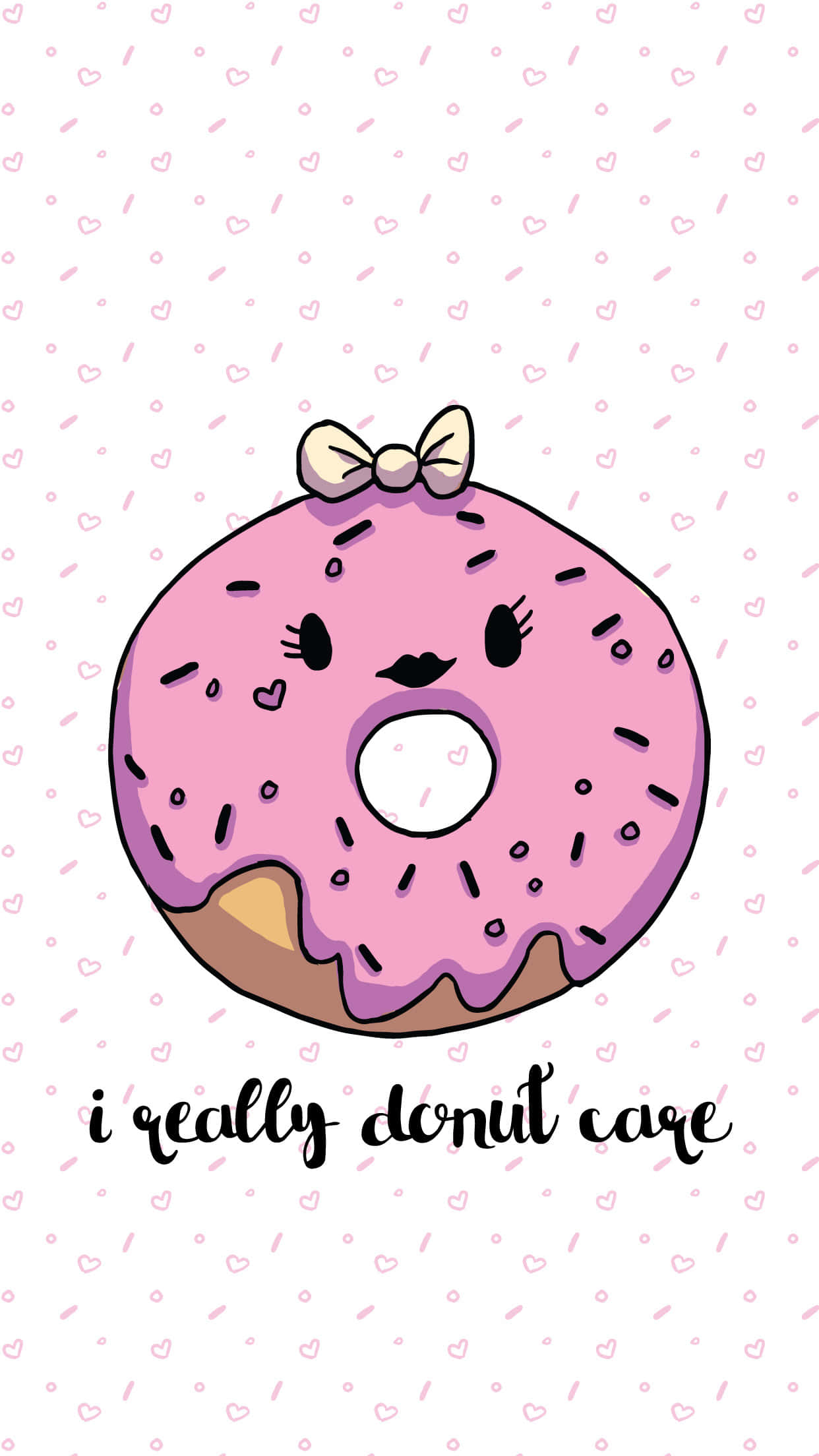 Cute Smiling Donut, pink frosted donut, bow, Full HD Phone Wallpaper
