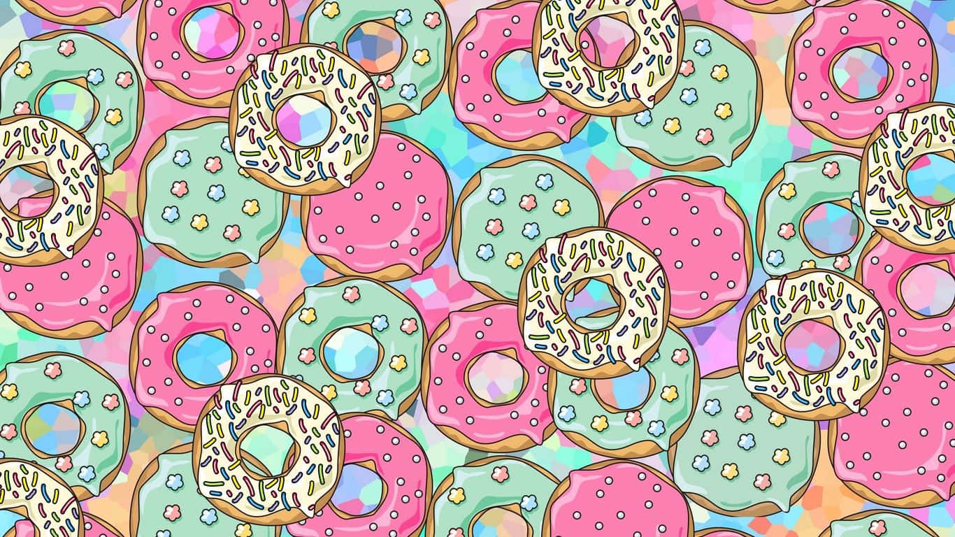 Cute Donut, pink and green icing, sprinkles, HD Desktop Wallpaper