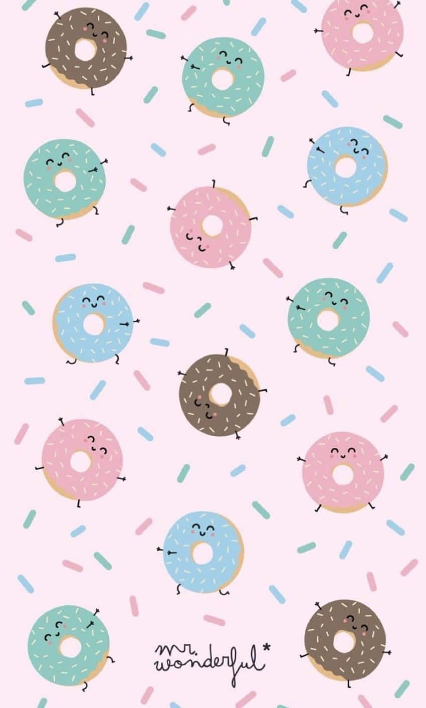 Cute Donut, pastel pink background, colorful confetti, HD Phone Wallpaper