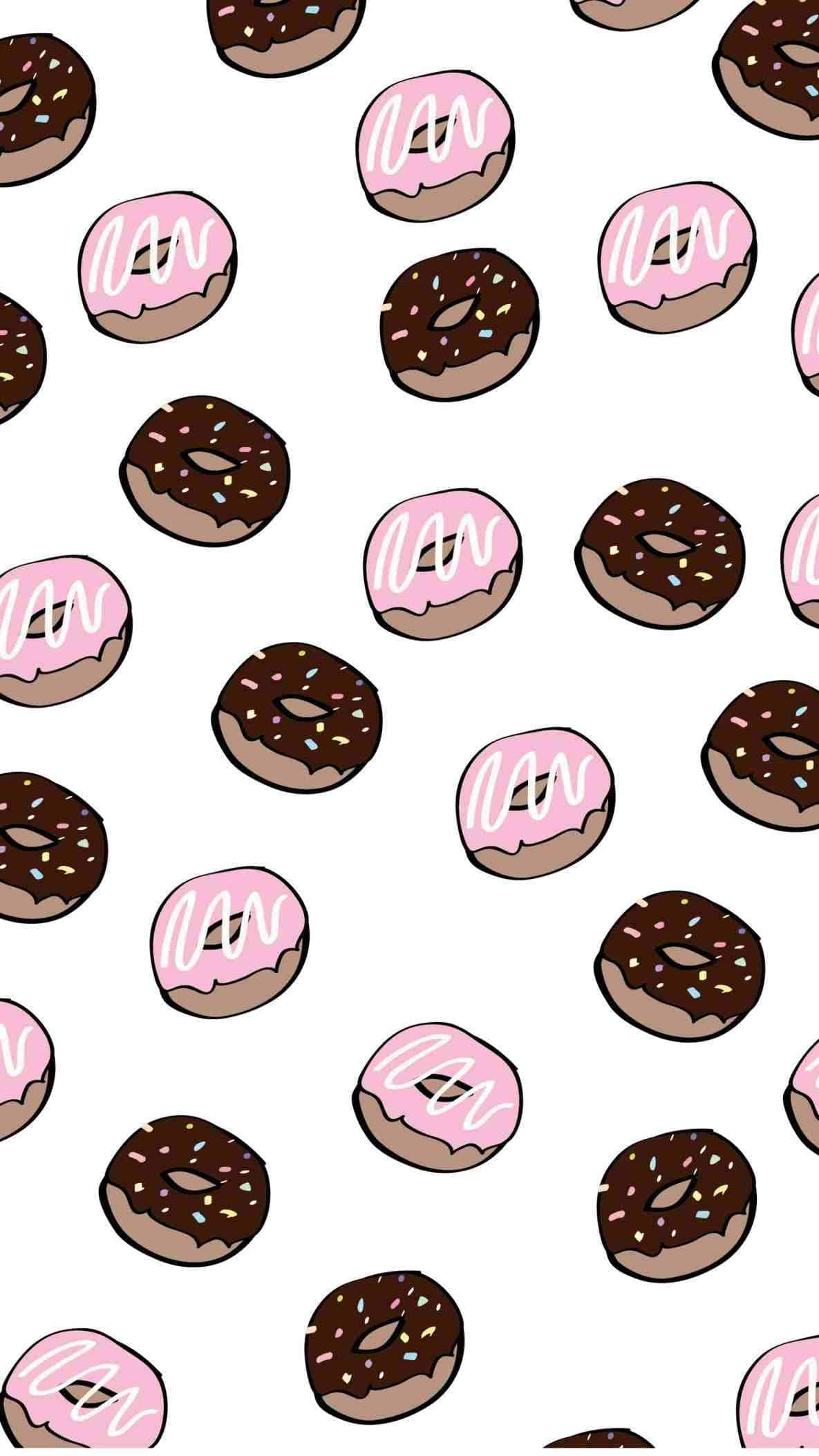 cute donut, pink, chocolate glazed, Full HD Phone Wallpaper