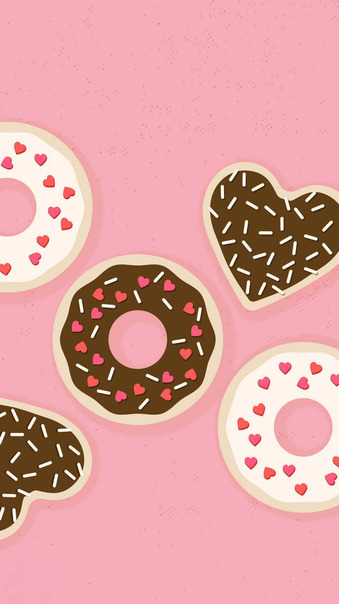 cute donut, pink frosted donut, pink hearts, Full HD Phone Wallpaper