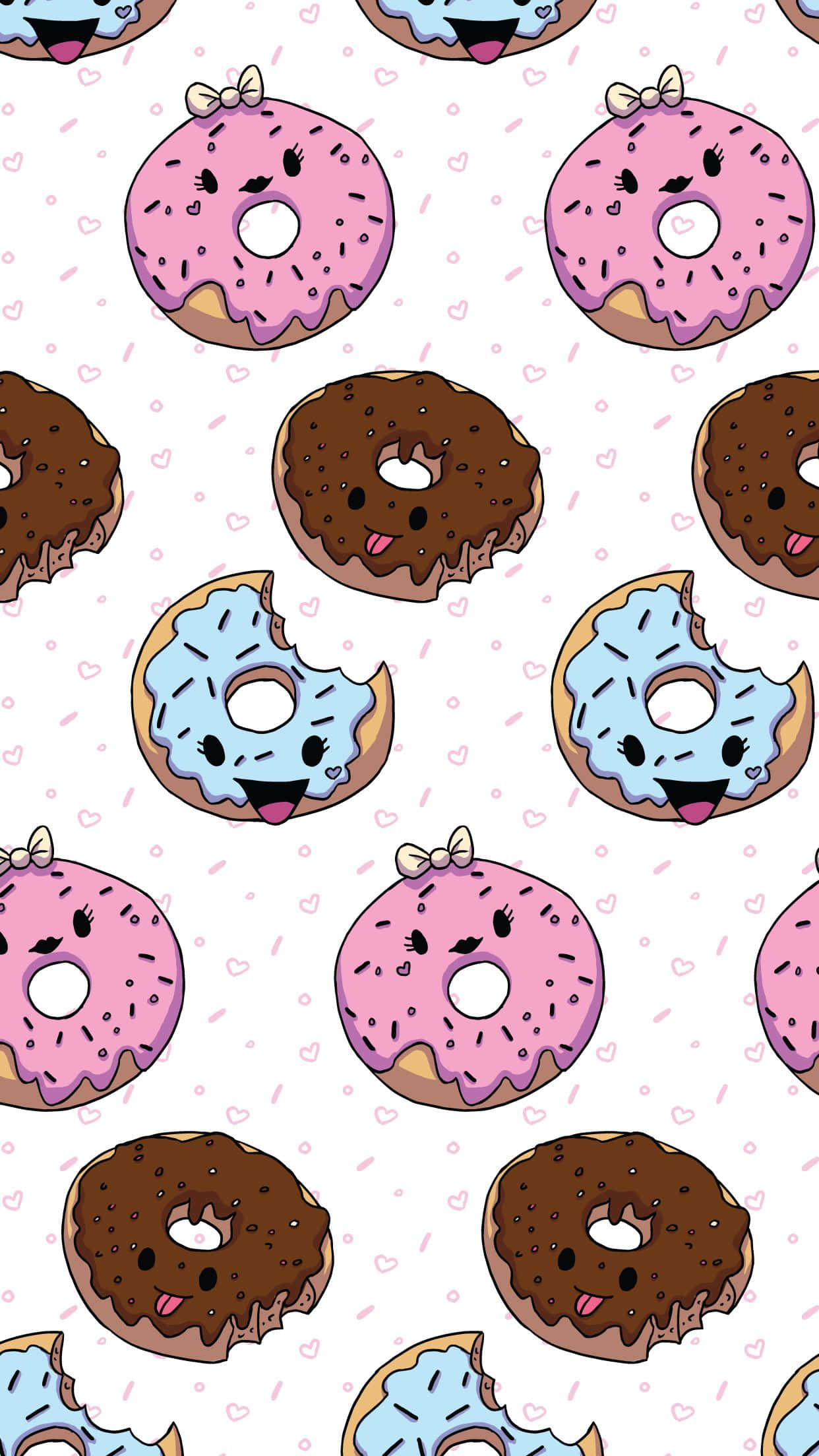 cute donut, cartoon donuts with faces, sprinkles, Full HD Phone Wallpaper