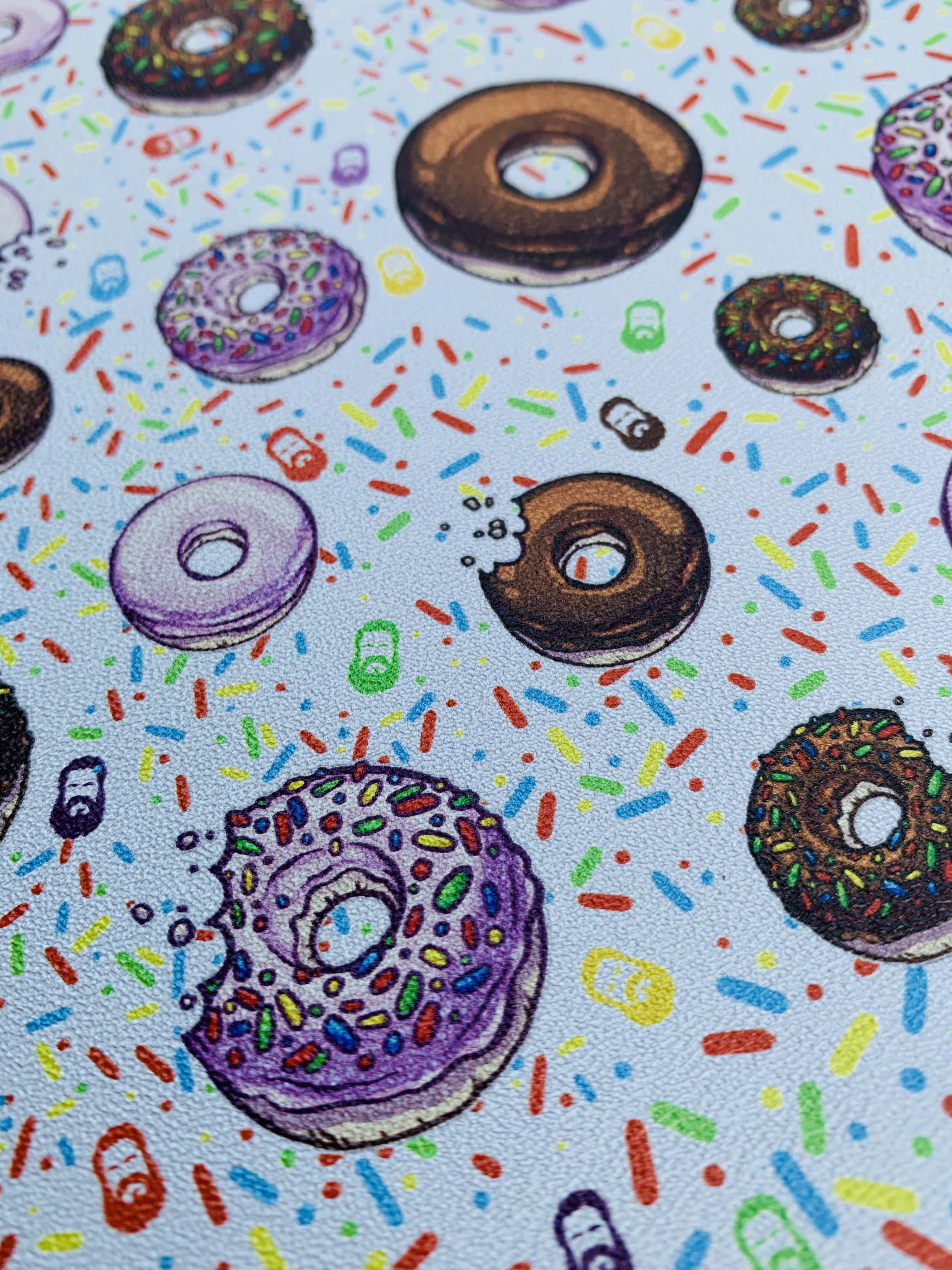 cute donut, assorted donuts, colorful sprinkles, 4K Phone Wallpaper