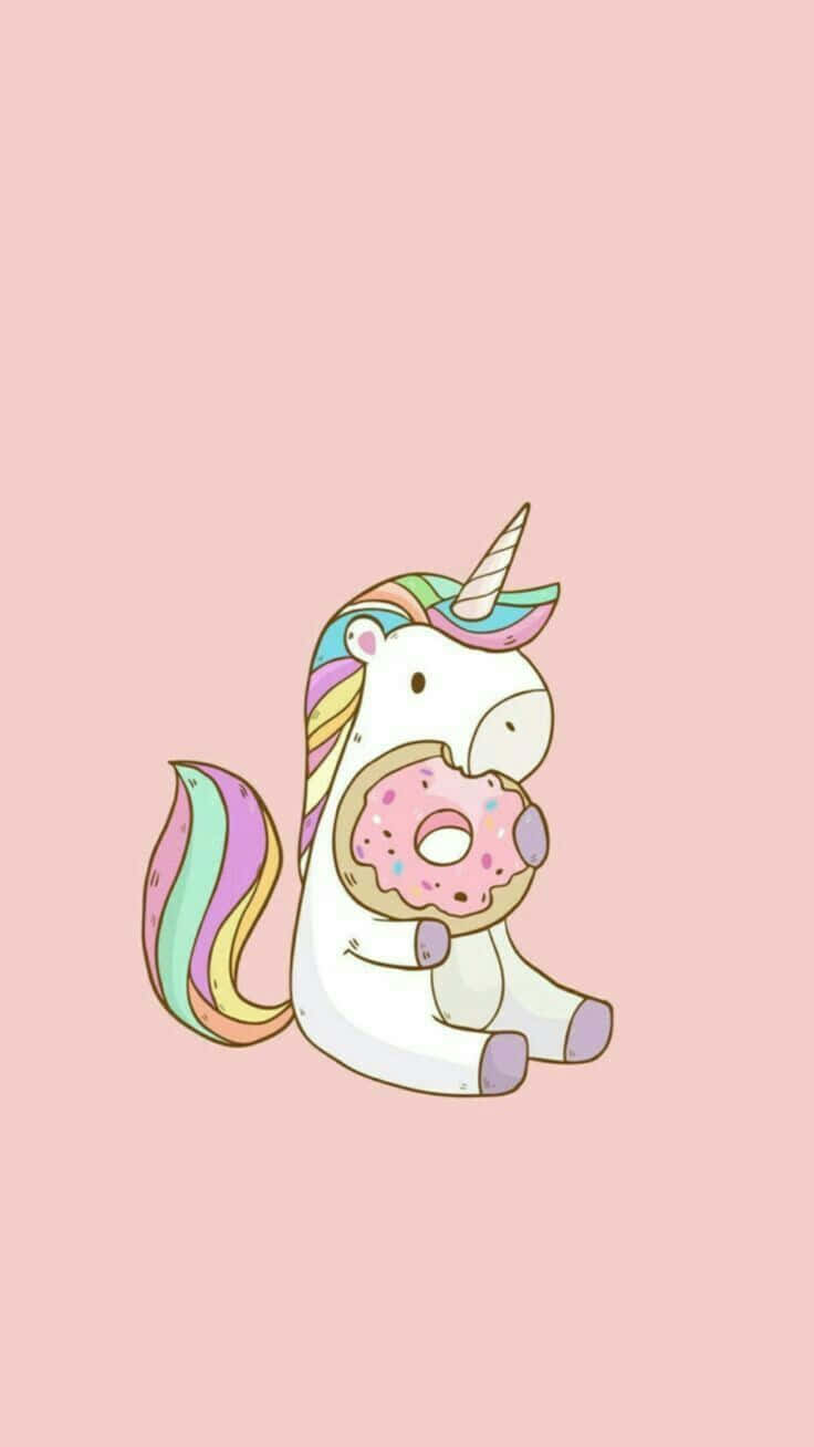 cute donut, pink frosted donut, cartoon unicorn, HD Phone Wallpaper