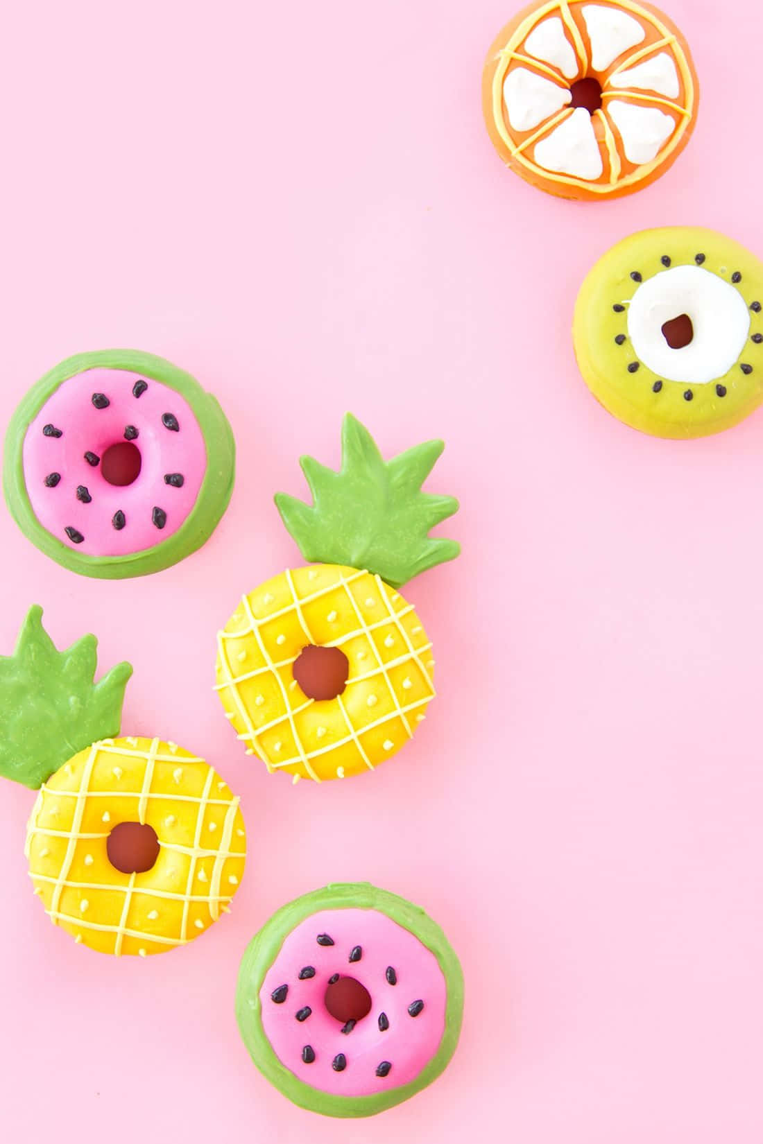 Cute Donut, watermelon, pineapple, HD Phone Wallpaper