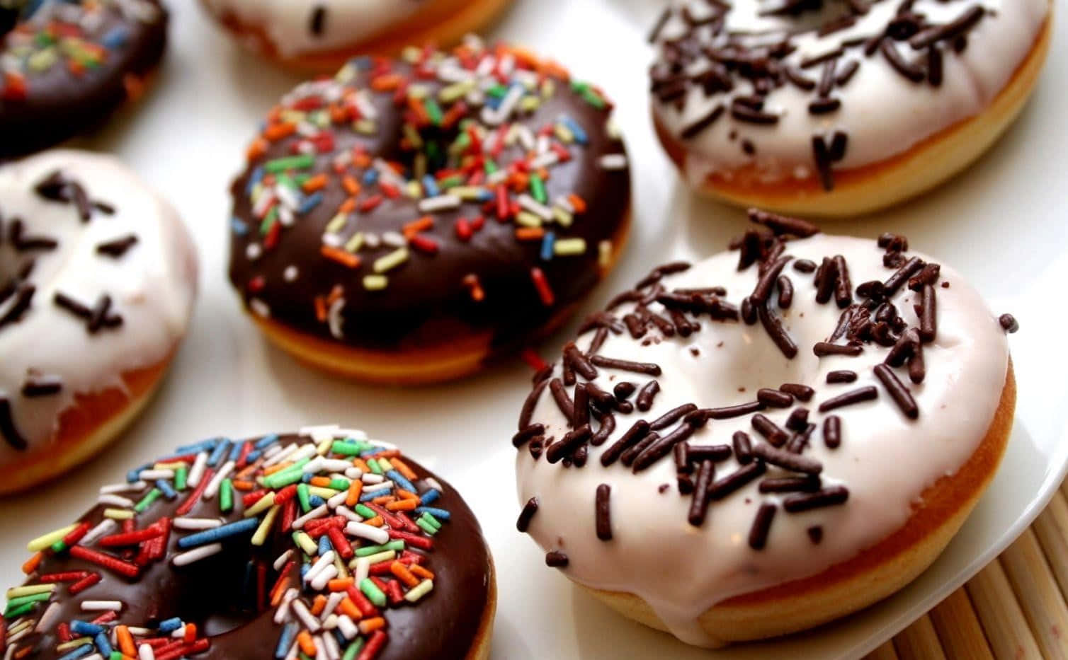 yummy sprinkled donuts, assorted glazed donuts, colorful sprinkles, HD Desktop Wallpaper