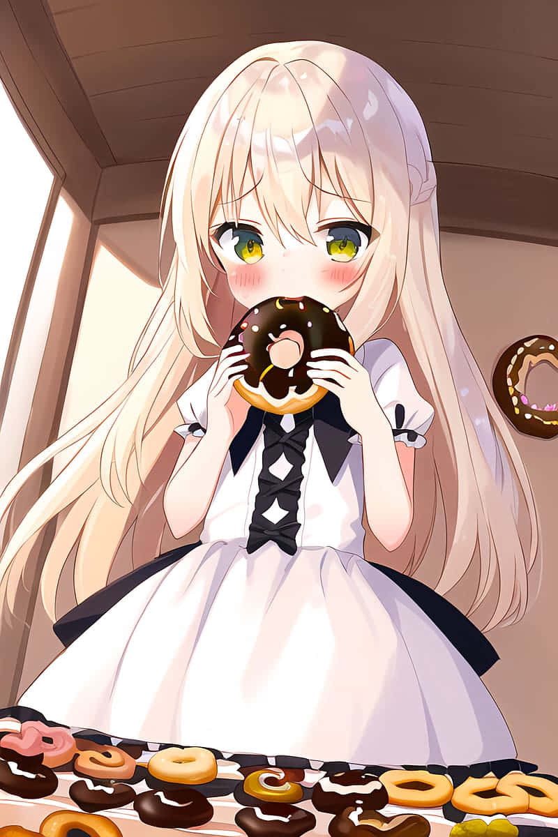 anime girl, long blonde hair, green eyes, SD Phone Wallpaper
