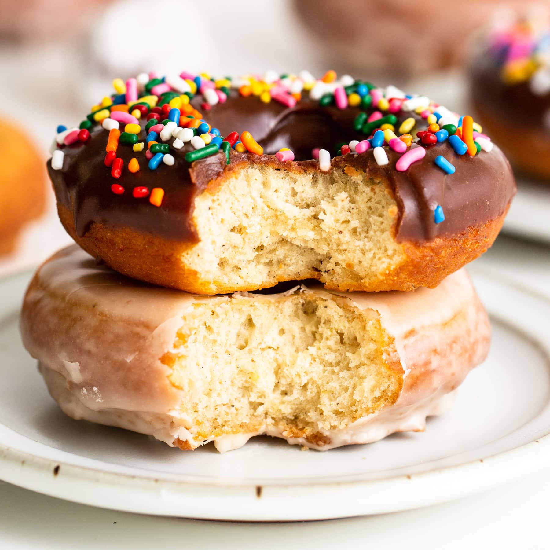 double donut bite, chocolate sprinkled, glazed, HD Desktop Wallpaper