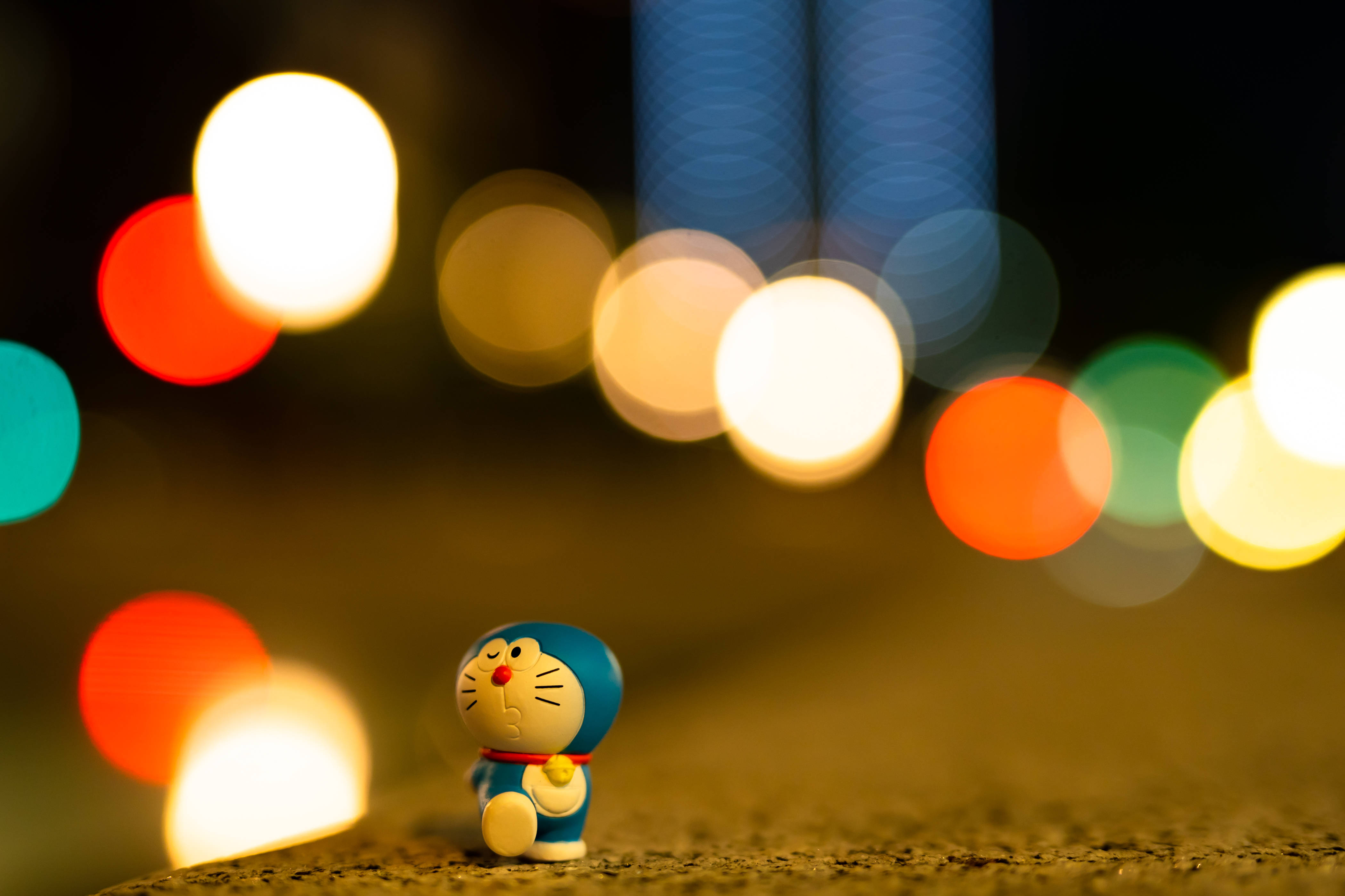 Doraemon, blue, textured surface, 4K Desktop Wallpaper