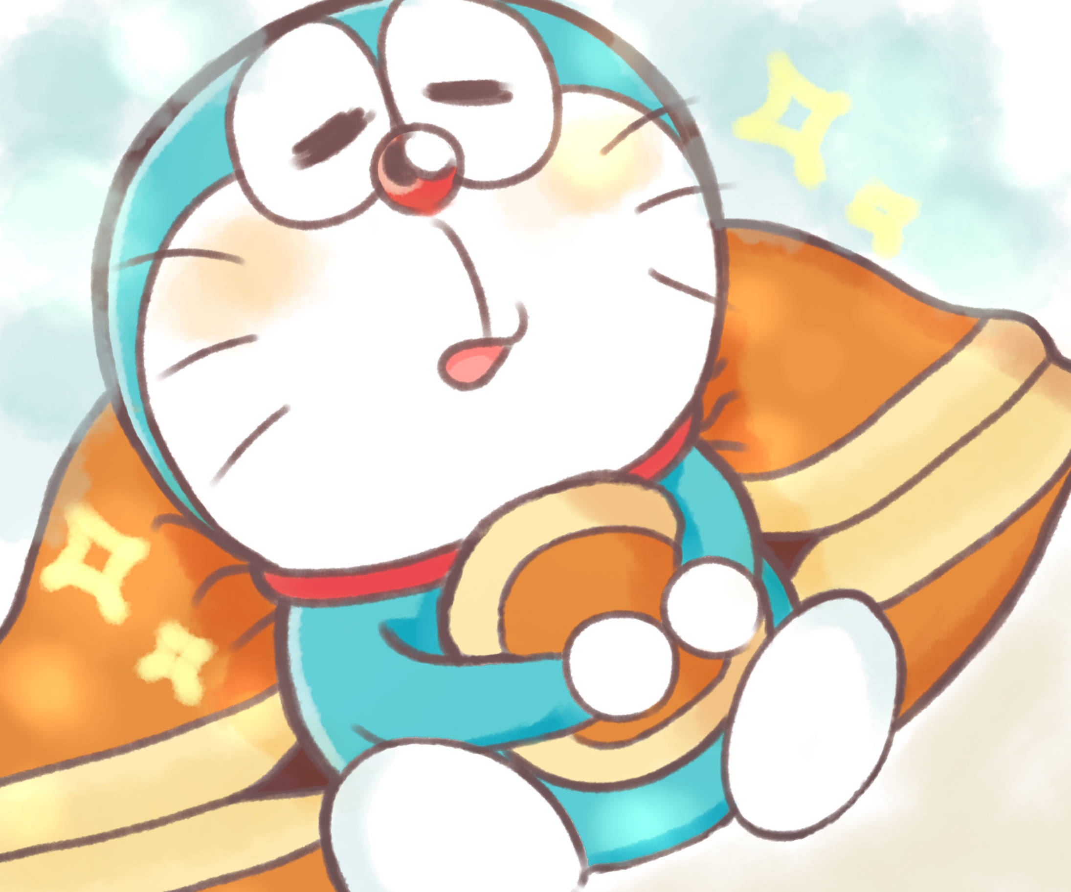 Cute Doraemon, blue robot cat, red nose, Full HD Desktop Wallpaper