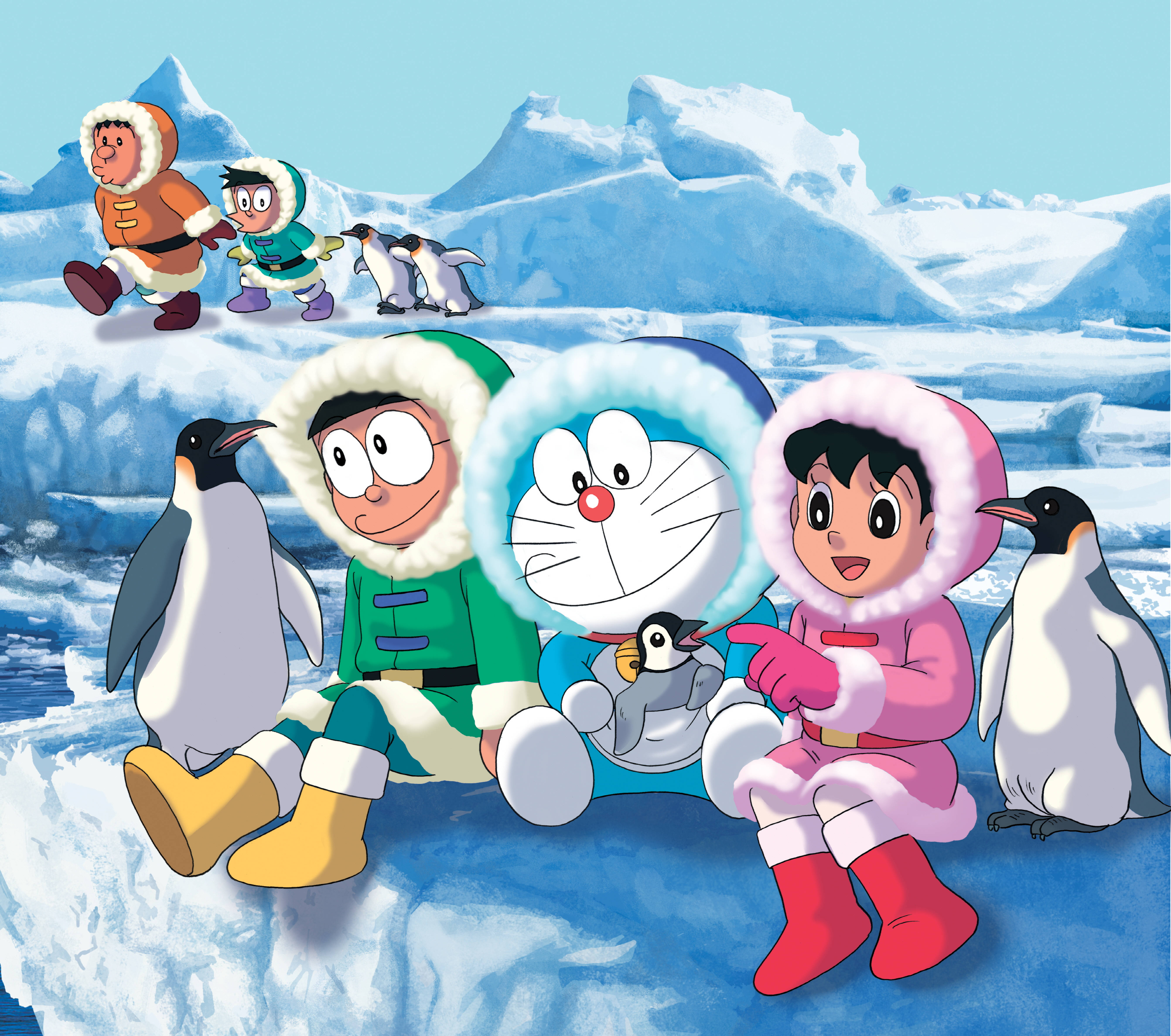 Cute Doraemon, Doraemon, penguins, 5K Desktop Wallpaper