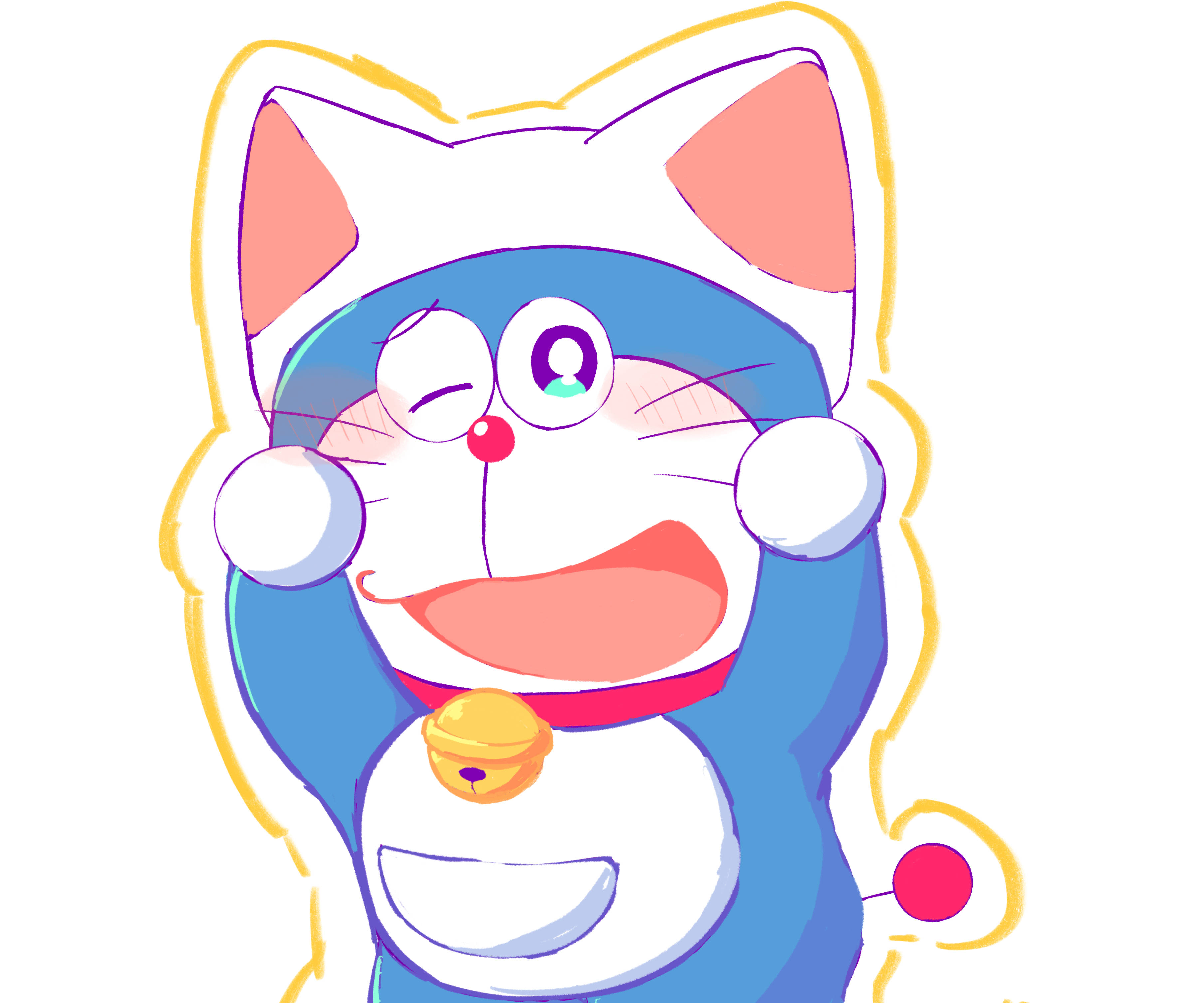 Cute Doraemon, cat hat, blue, 2K Desktop Wallpaper