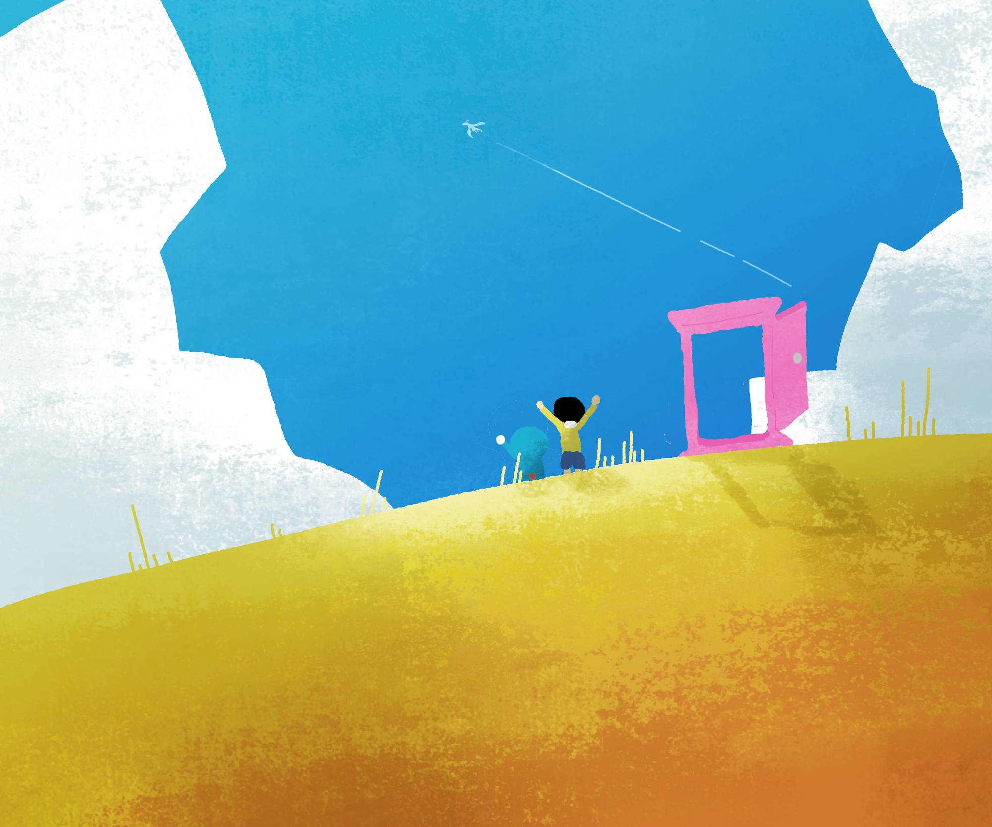 Cute Doraemon, bestfriends, pink door, Full HD Desktop Wallpaper