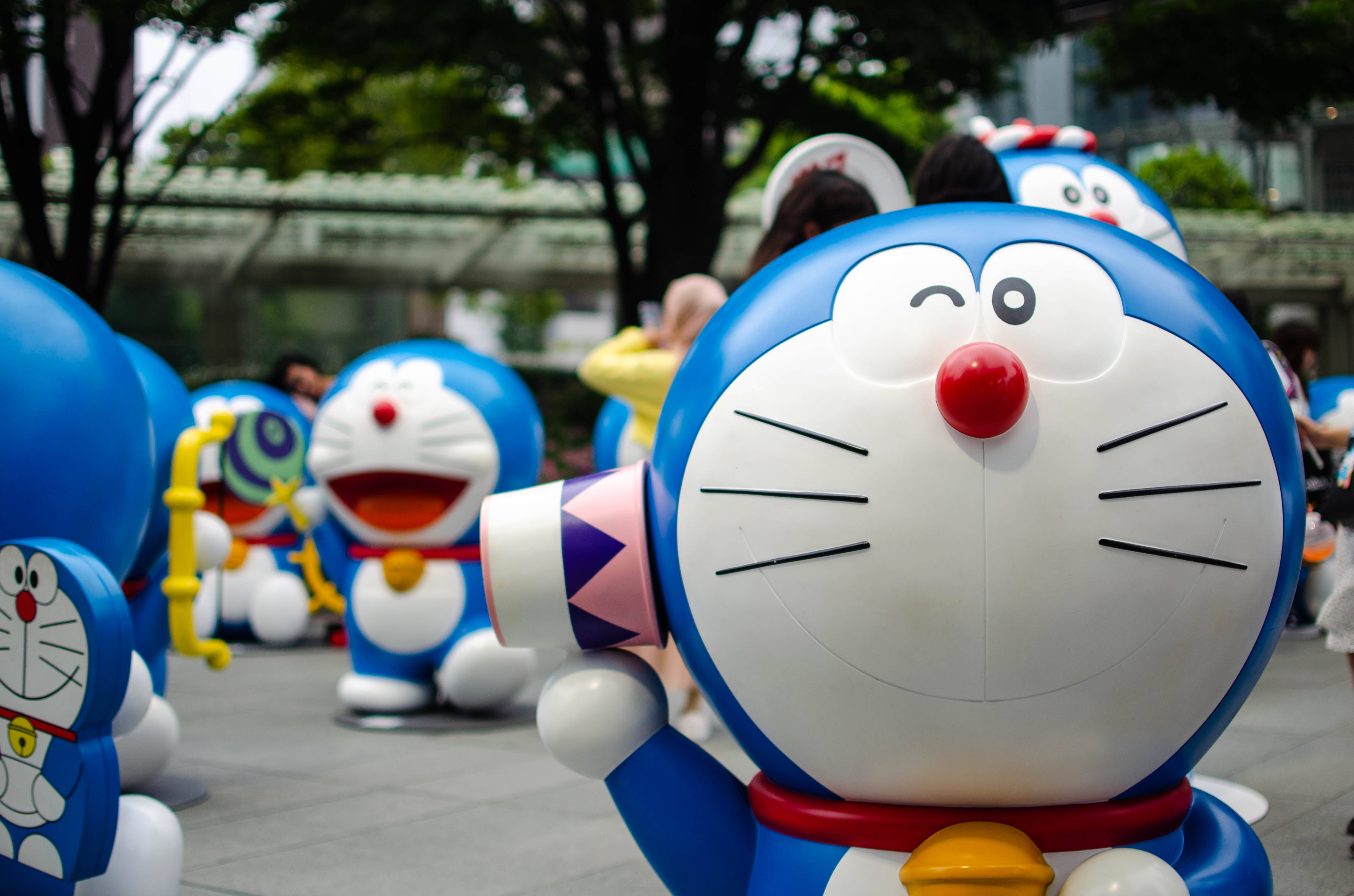 Doraemon, blue robotic cat, red nose, 4K Desktop Wallpaper
