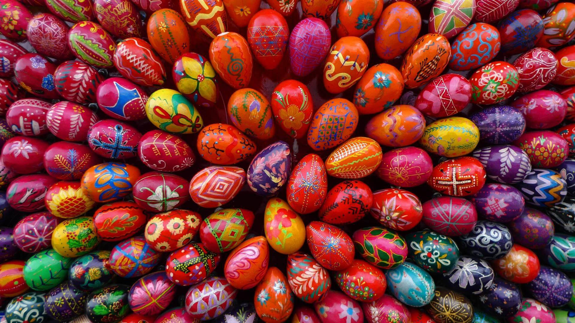 Cute Holiday Easter Eggs, vibrant, intricately painted, Full HD Desktop Wallpaper