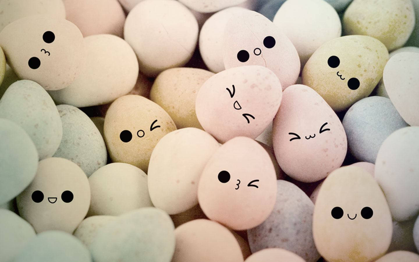 cute easter egg smileys, pastel-colored eggs, cute hand-drawn faces, HD Desktop Wallpaper