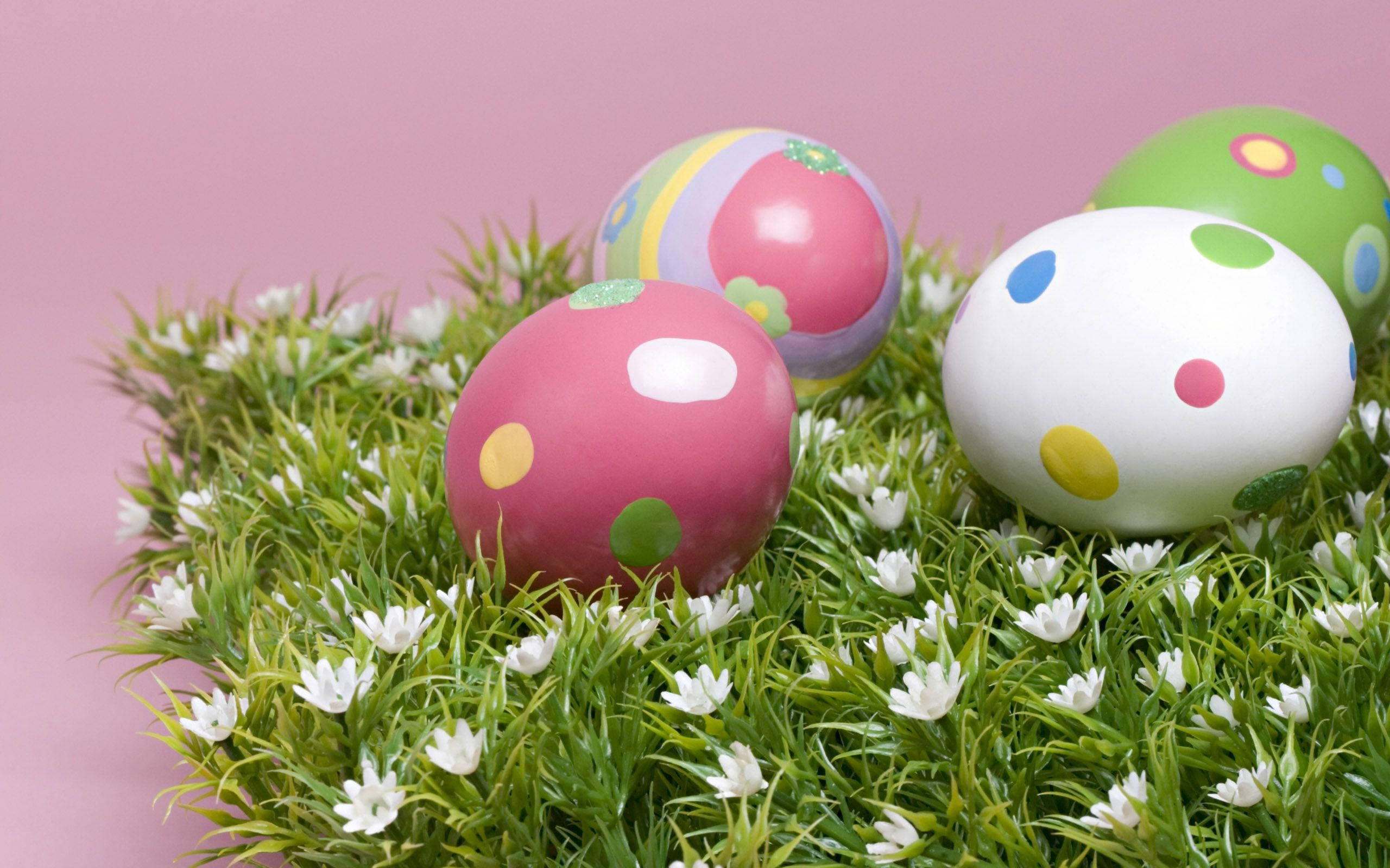 Cute Easter, floral eggs, colorful polka dots, 2K Desktop Wallpaper