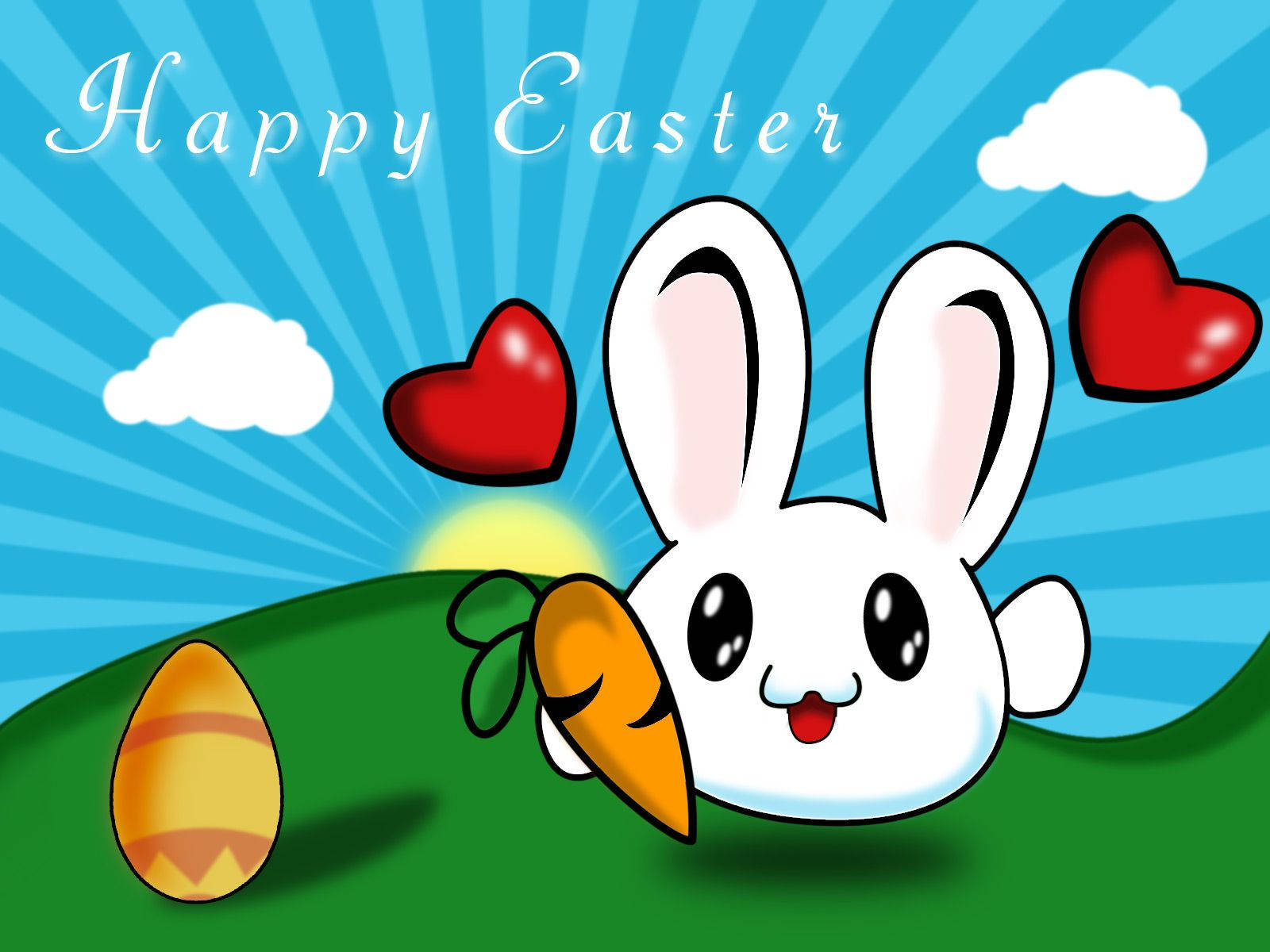 Cute Happy Easter Cartoon, cartoon bunny, carrot, HD Desktop Wallpaper
