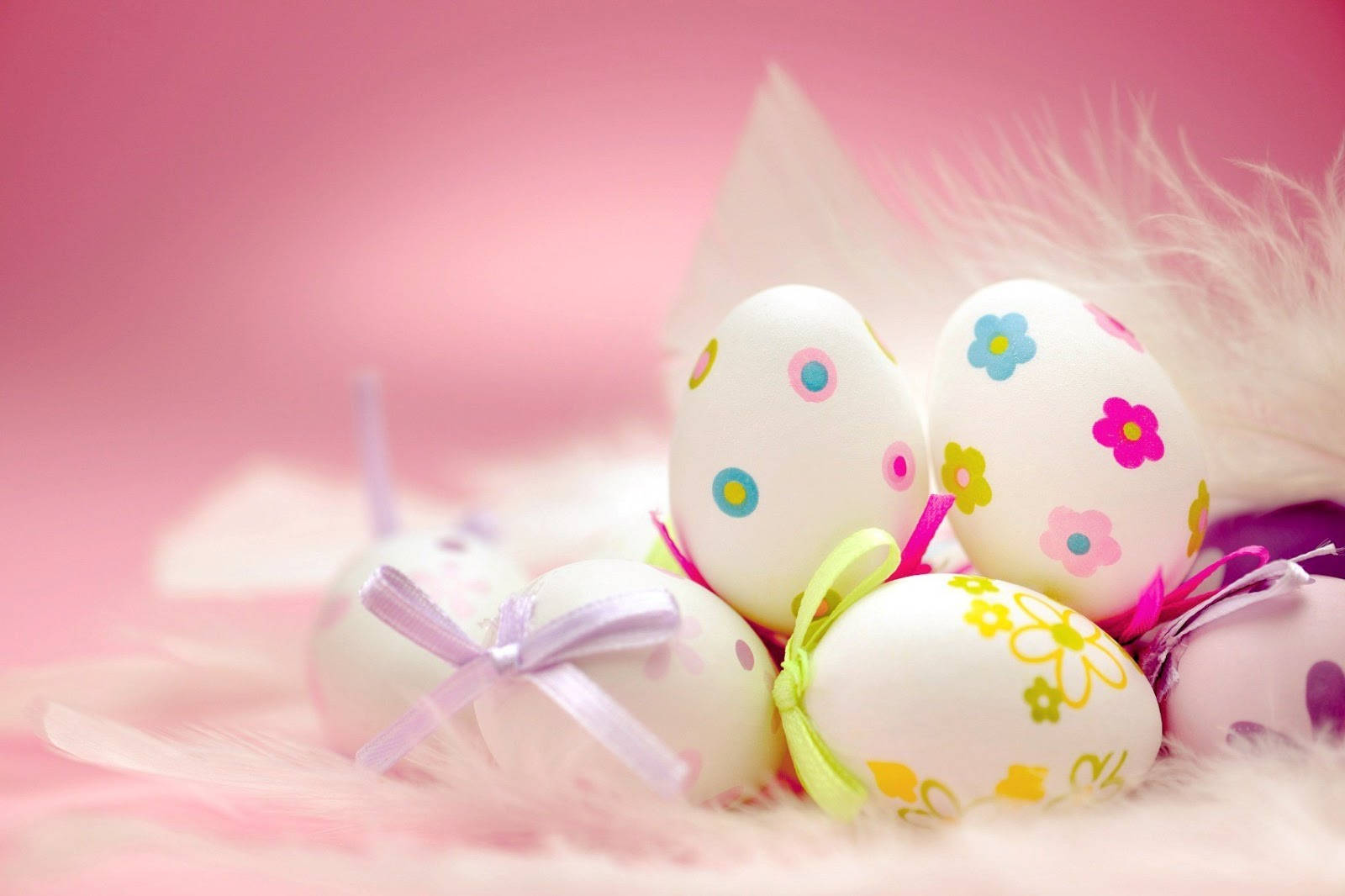 Easter eggs, colorful floral patterns, ribbons, HD Desktop Wallpaper