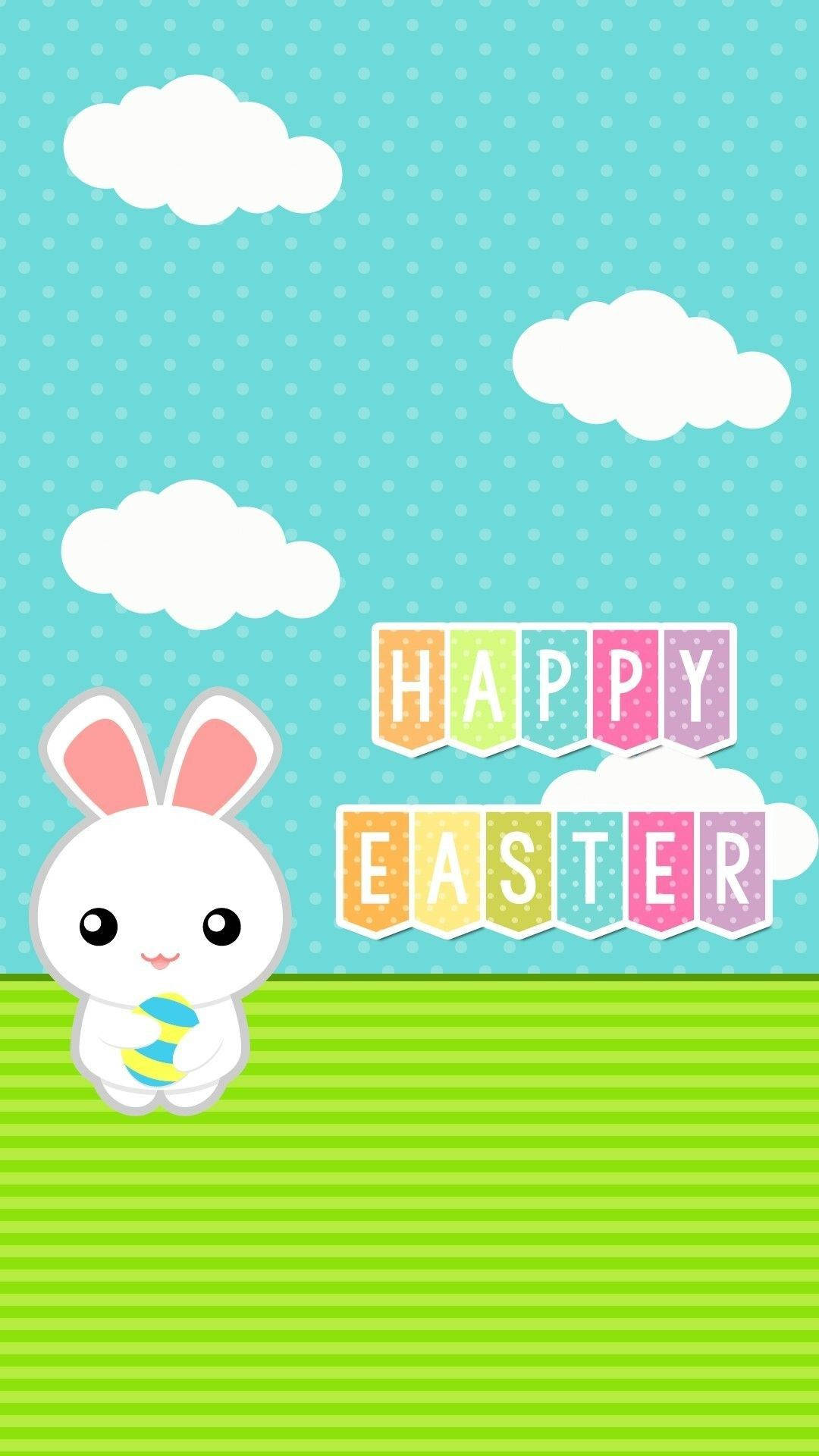 white bunny, striped egg, green grass, Full HD Phone Wallpaper