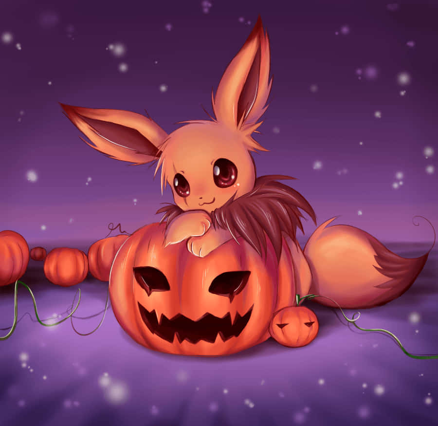 Cute Eevee, fox-like anime creature, big eyes, SD Desktop Wallpaper