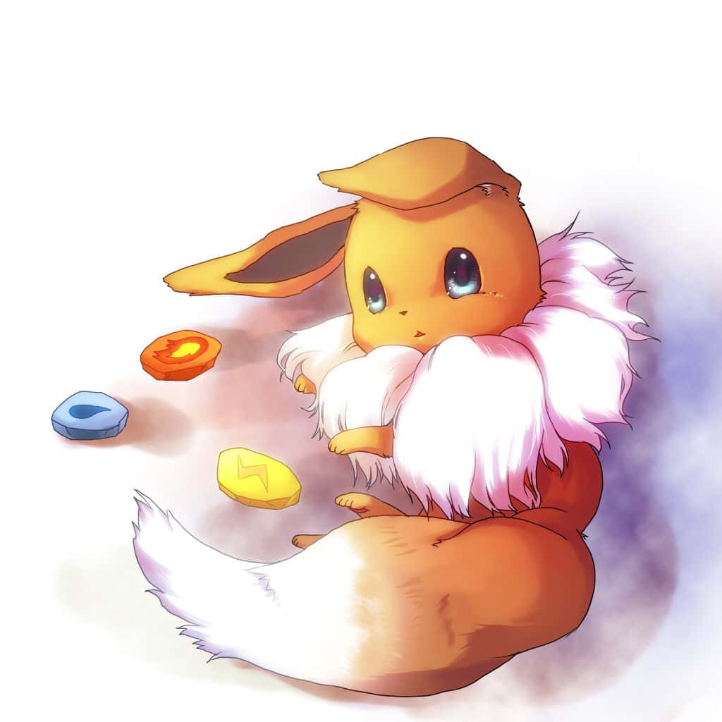 Eevee, anime-style, fluffy white fur, SD Desktop Wallpaper