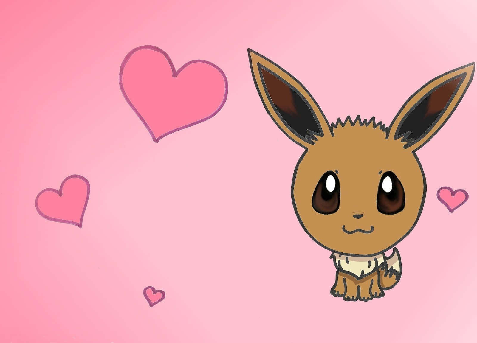 cute Eevee, big eyes, floating hearts, HD Desktop Wallpaper