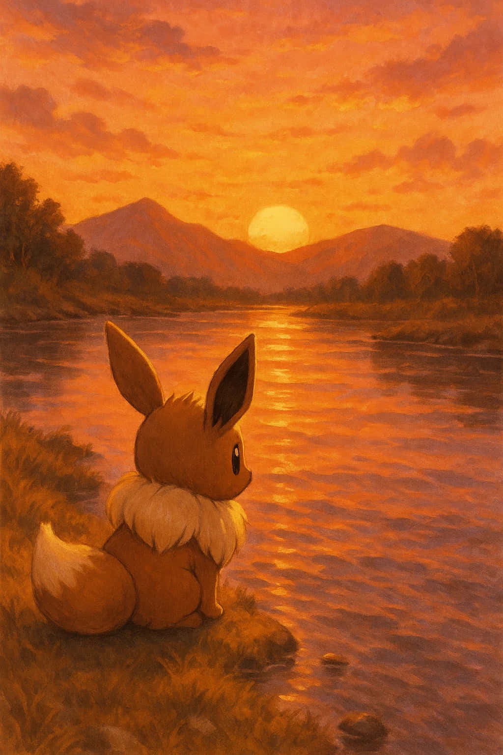 Eevee, fox-like creature, river, HD Phone Wallpaper