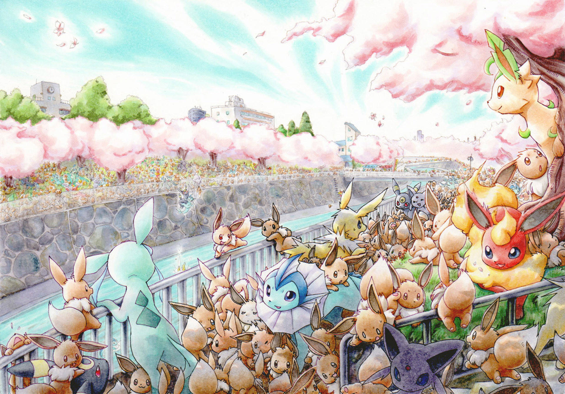 Eeveelutions, anime-style, canal, Full HD Desktop Wallpaper