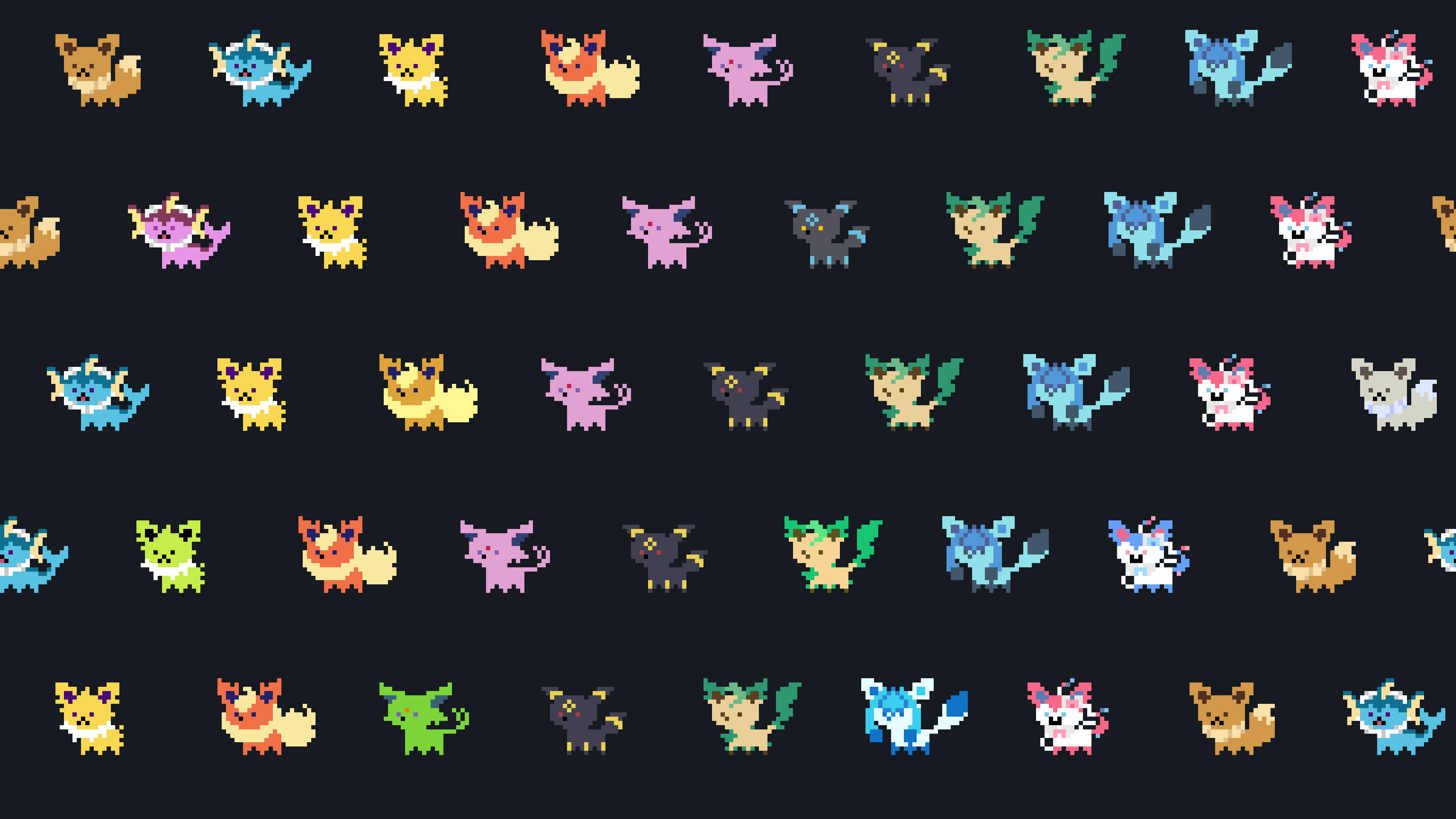 Cute Eeveelutions, pixel art, fox-like creatures, 2K Desktop Wallpaper