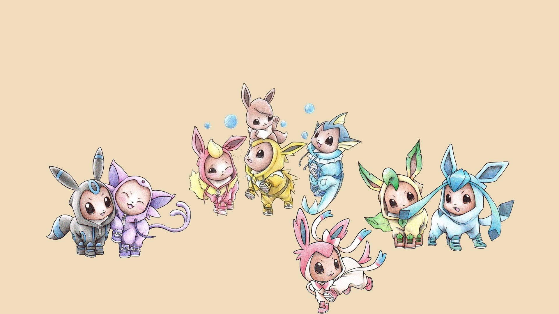 Cute Eeveelutions, Eeveelutions, anime-style, Full HD Desktop Wallpaper