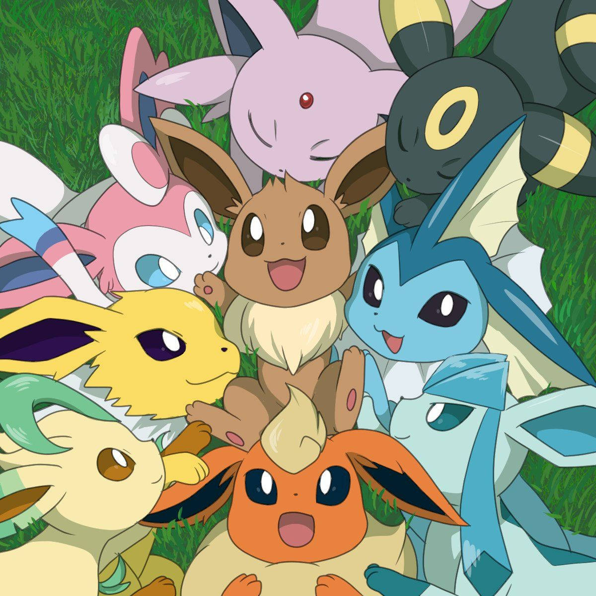 Eeveelutions, vibrant grass, colorful designs, SD Desktop Wallpaper