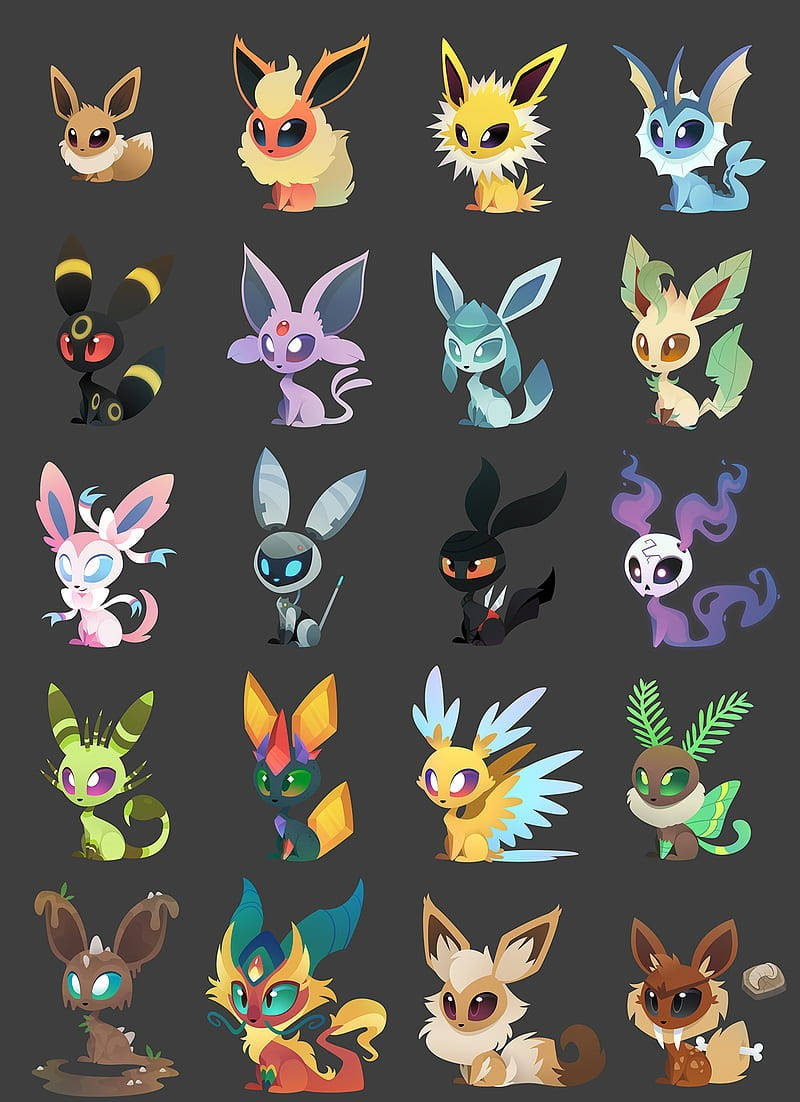 Cute Eeveelutions, Eeveelution Pokémon, gray, SD Phone Wallpaper