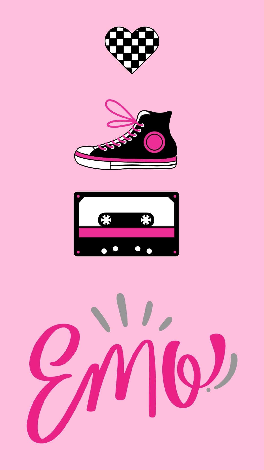 Cute Emo, pink background, checkered heart high-top sneaker, Full HD Phone Wallpaper